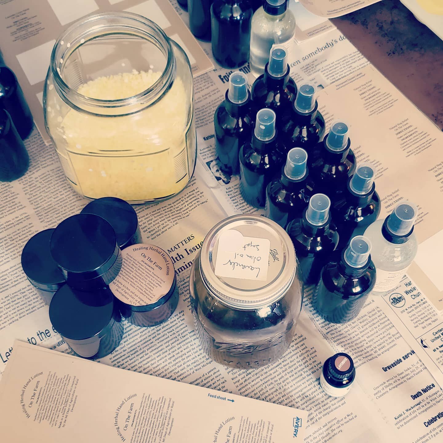 Working on 2020 herbal care products. Some old favorites and some new will be ready soon. What will be ready this weekend?  Honey Lotion Bars- Lavender Linen Spray- Healing Herbal Lotion- Too Much Sun Spray and  Natural Bug Relief. All products are h