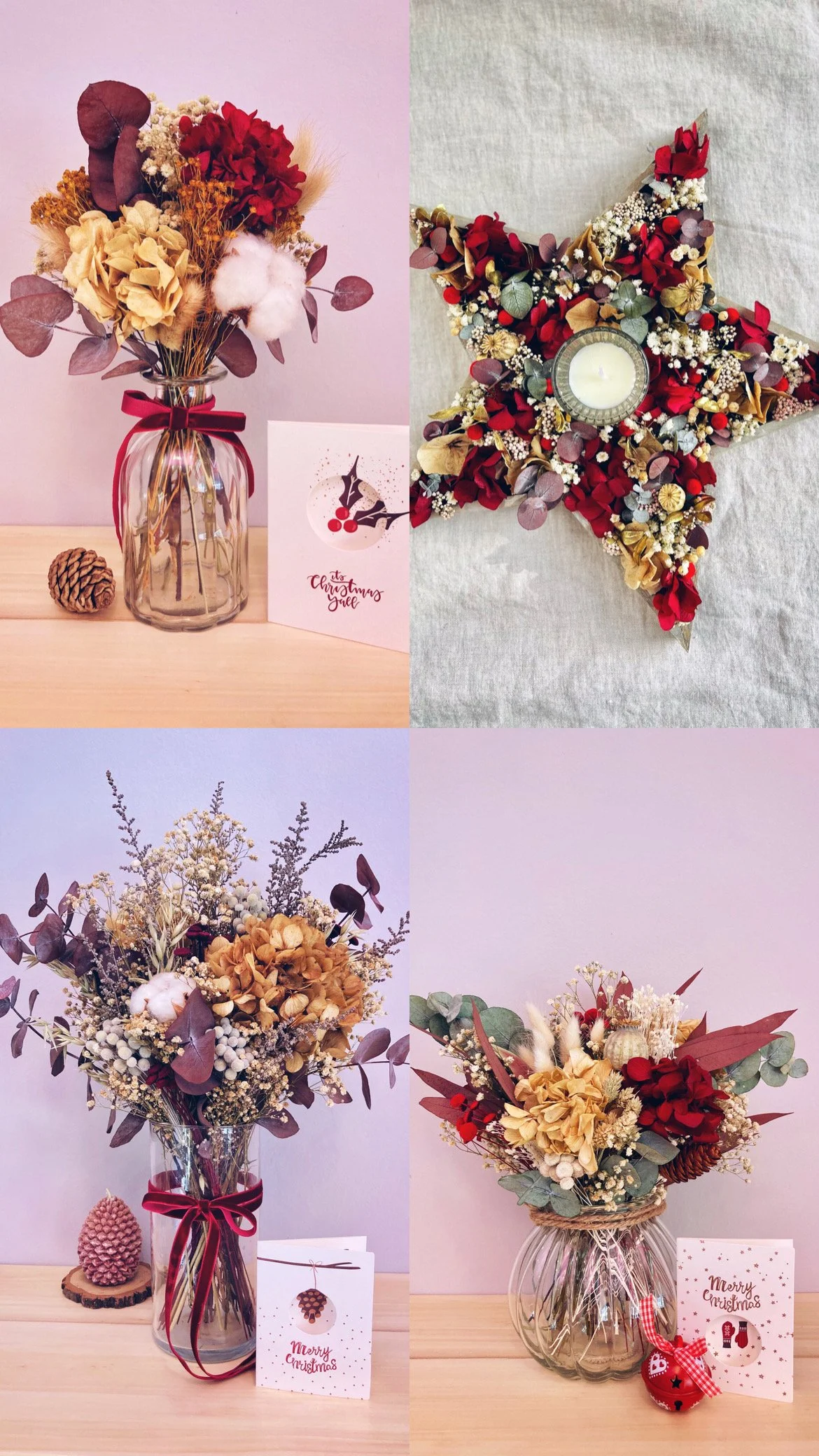 Adornos de Navidad de flores preservadas