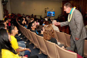 Council member Mike Victorino encouraged students attending the “Hawaii STEM Education Week” proclamation ceremony to keep pursuing their dreams for higher education.