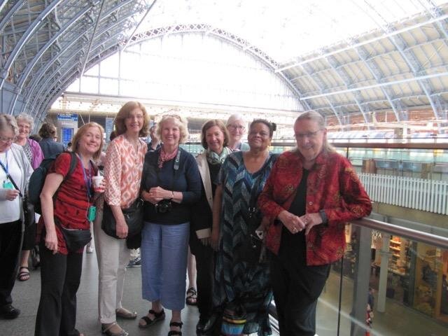 From left: Connie Ridgway, Gail Crane, Anne Woodworth, Barbara Greene, Joyce Korvick, Agnes Donohue &amp; Elaine Wunderlich at St Pancras Station (photo: Gail Crane)