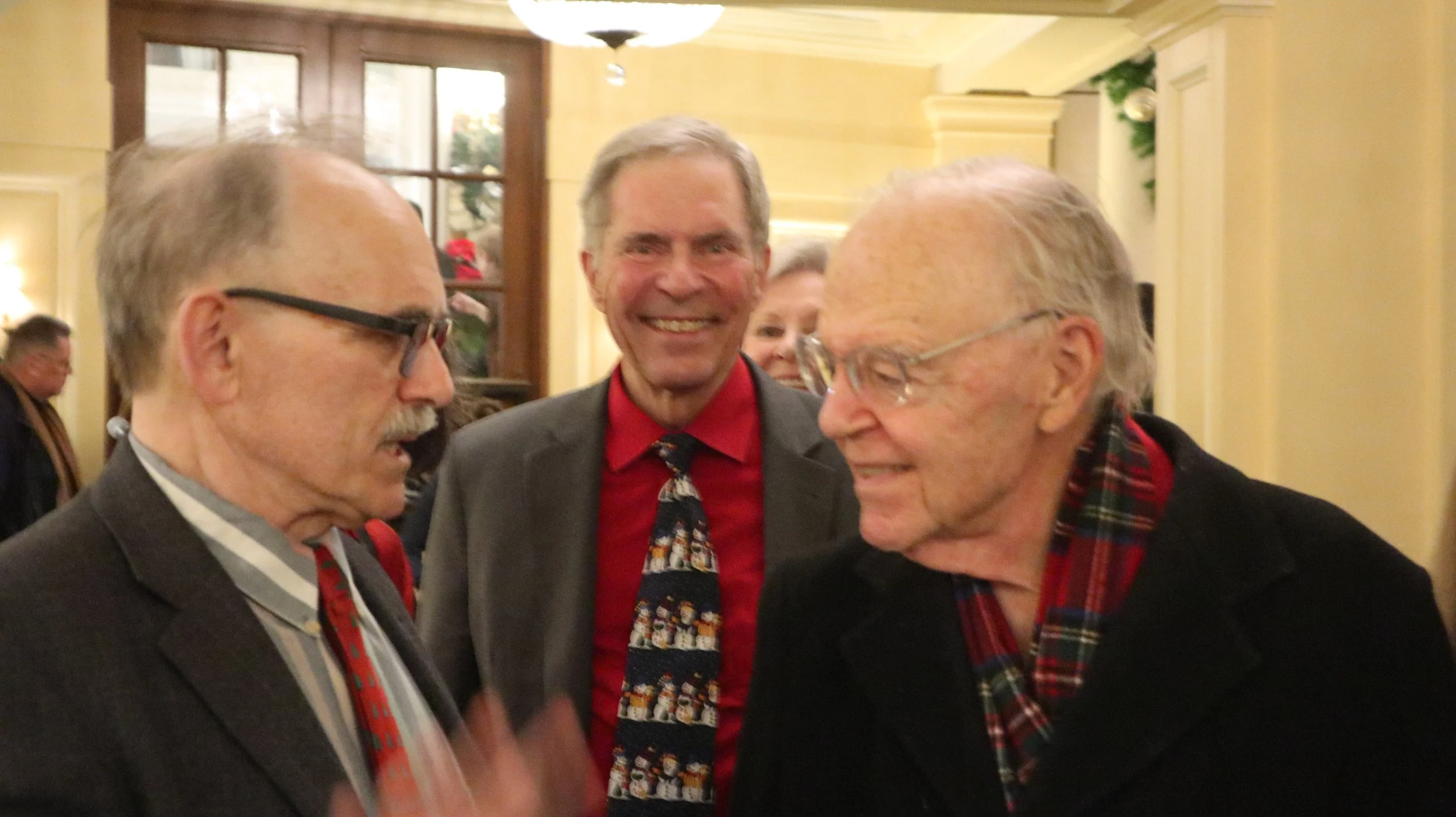 Artistic Director Emeritus Bob Shafer (right) with President David Flaxman (left) &amp; bass Jim Blackburn (center), Dec. 2023