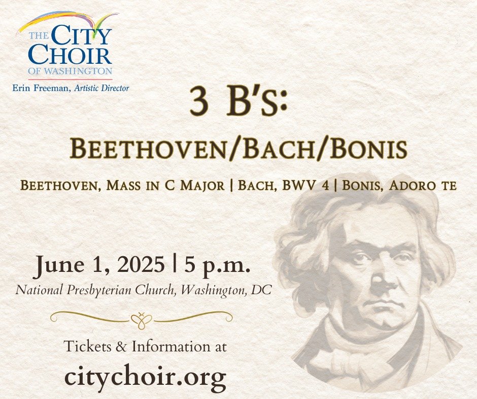TODAY, Sunday, June 1! Don't miss the City Choir of Washington and @erinfreeman1 's concert 3 Bs: Beethoven/Bach/Bonis at National Presbyterian Church at 5 pm.

🐝Discover M&eacute;lanie Bonis' transcendent motet, Adoro te
🐝Channel your inner 17th c