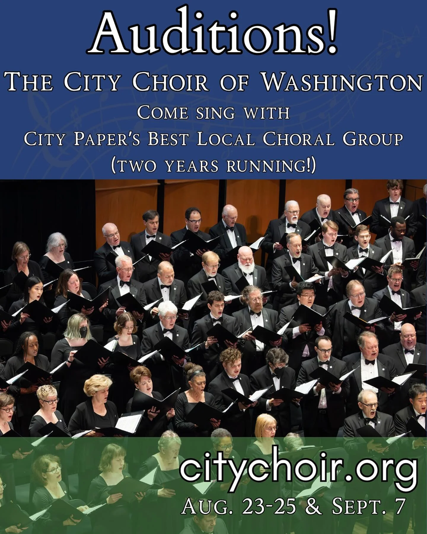 Auditions for City Choir are coming up!  Limited spaces are available.  Sign up now to sing Bach B Minor Mass, Vaughan Williams Mass in G, scenes from Clemenza di Tito, and even The Music Man!  Citychoir.org. Link in Bio!