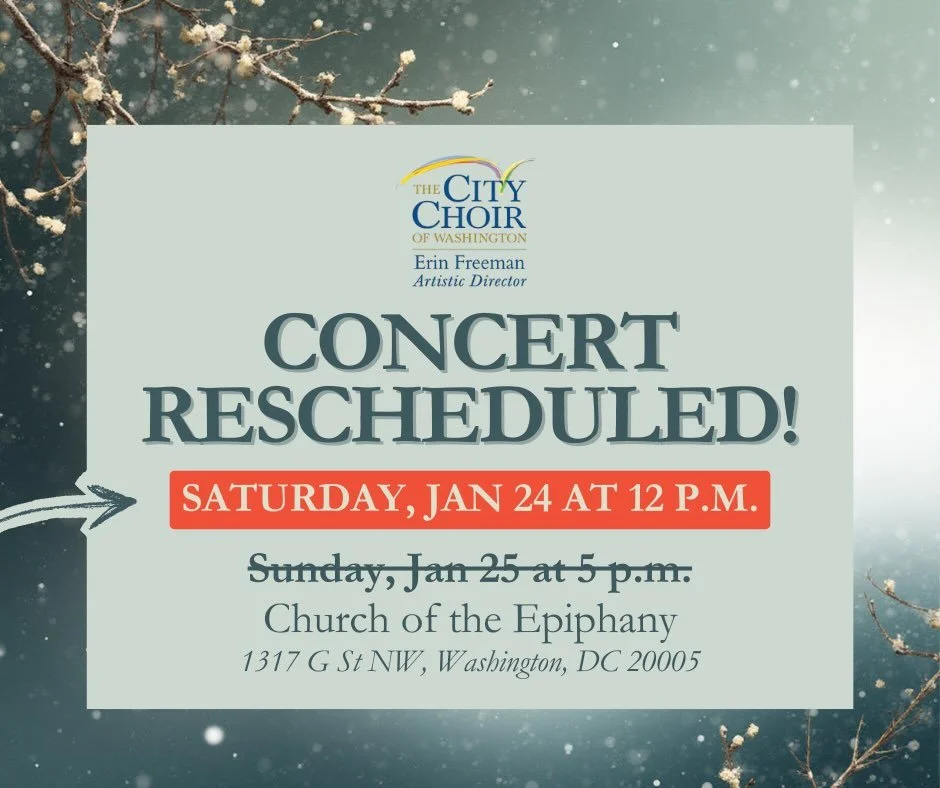 Don&rsquo;t let &ldquo;Snowmageddon&rdquo; keep you from beautiful music. We have moved our &ldquo;Sacred Spaces&rdquo; concert to SATURDAY AT NOON to ensure everyone can enjoy the performance and get home safely before the storm hits.

&nbsp;&nbsp;&
