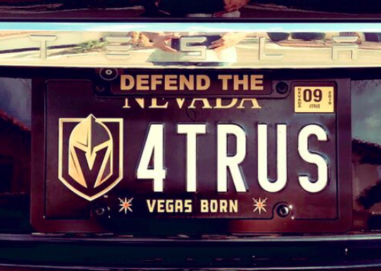 Vegas Born VGK Las Vegas On Stainless Steel License Plate Frame W/ Bolt Caps