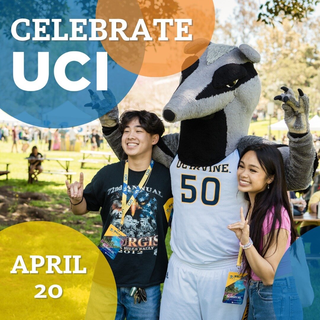 Registration for Celebrate UCI is 💙OPEN💛! Admitted Anteaters can enjoy a fun-filled festival in the heart of campus, meet current and new students, take a campus tour, and get to know your new home. Join us Saturday, April 20! Link in bio.