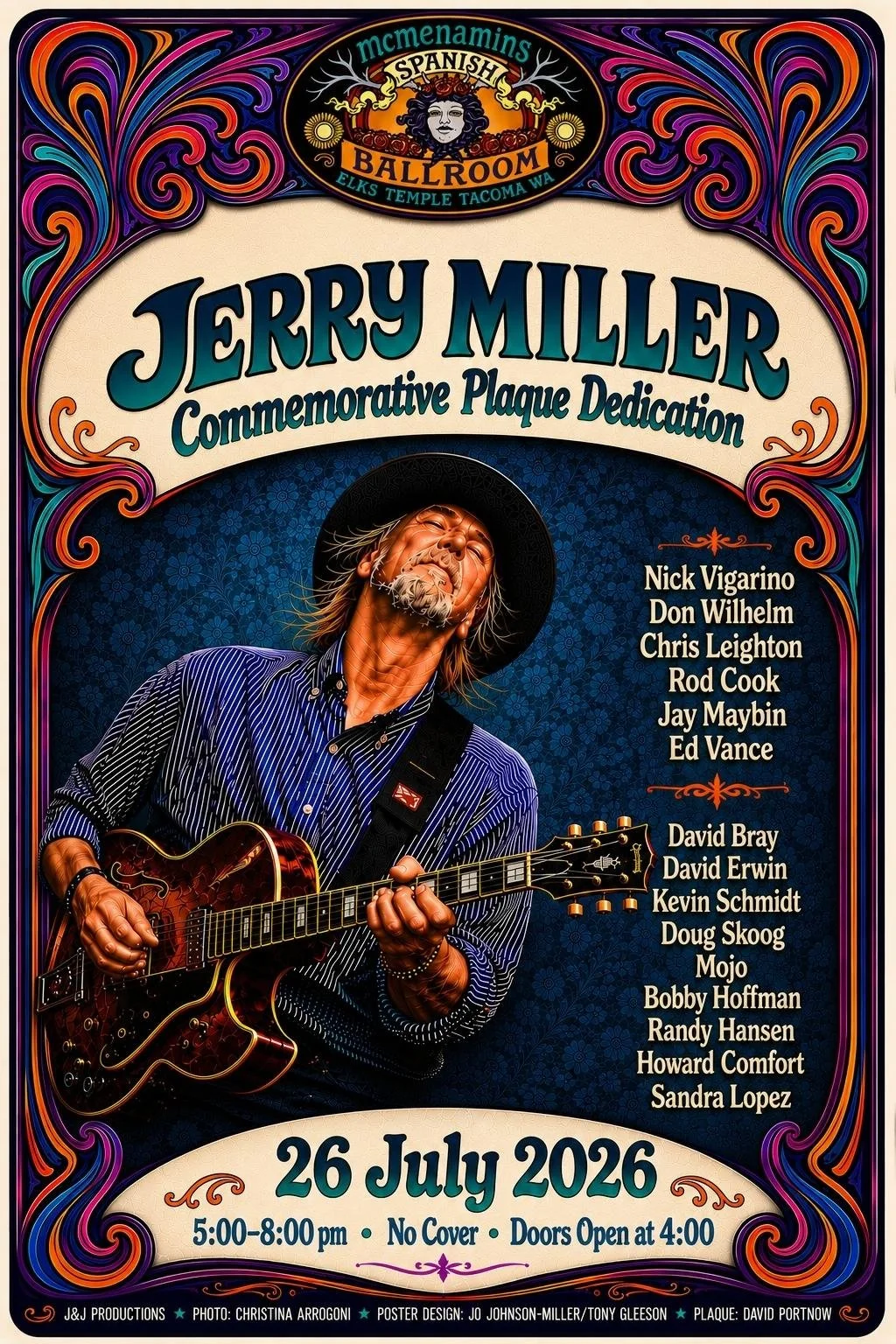 Jerry Miller: Commemorative Plaque Dedication and Concert at Mcmenamins Spanish Ballroom in Tacoma, WA July 26th