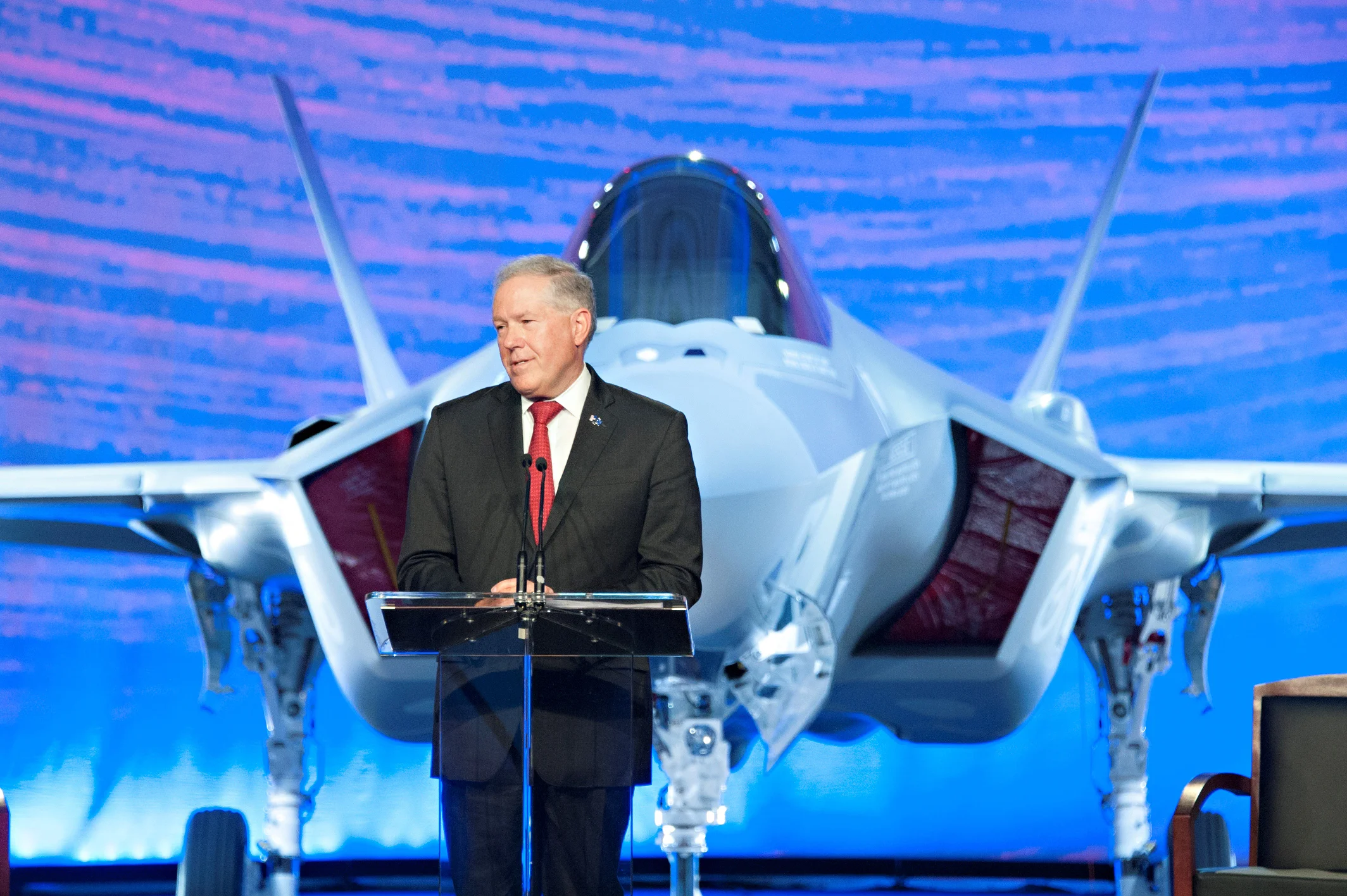 Frank Kendall, undersecretary of defense for acquisition, technology and logistics, speaks at a roll-out ceremony for the first two F-35 Lightning II joint strike fighter aircraft for the Royal Australian Air Force at Lockheed Martin in Fort Worth, Texas, July 24, 2014. Kendall said the aircraft represents an exponential leap in capability on the cutting edge of technology, and is an integral component of the ongoing U.S. and Australian commitment to stability in the Asia-Pacific region. (Department of Defense)