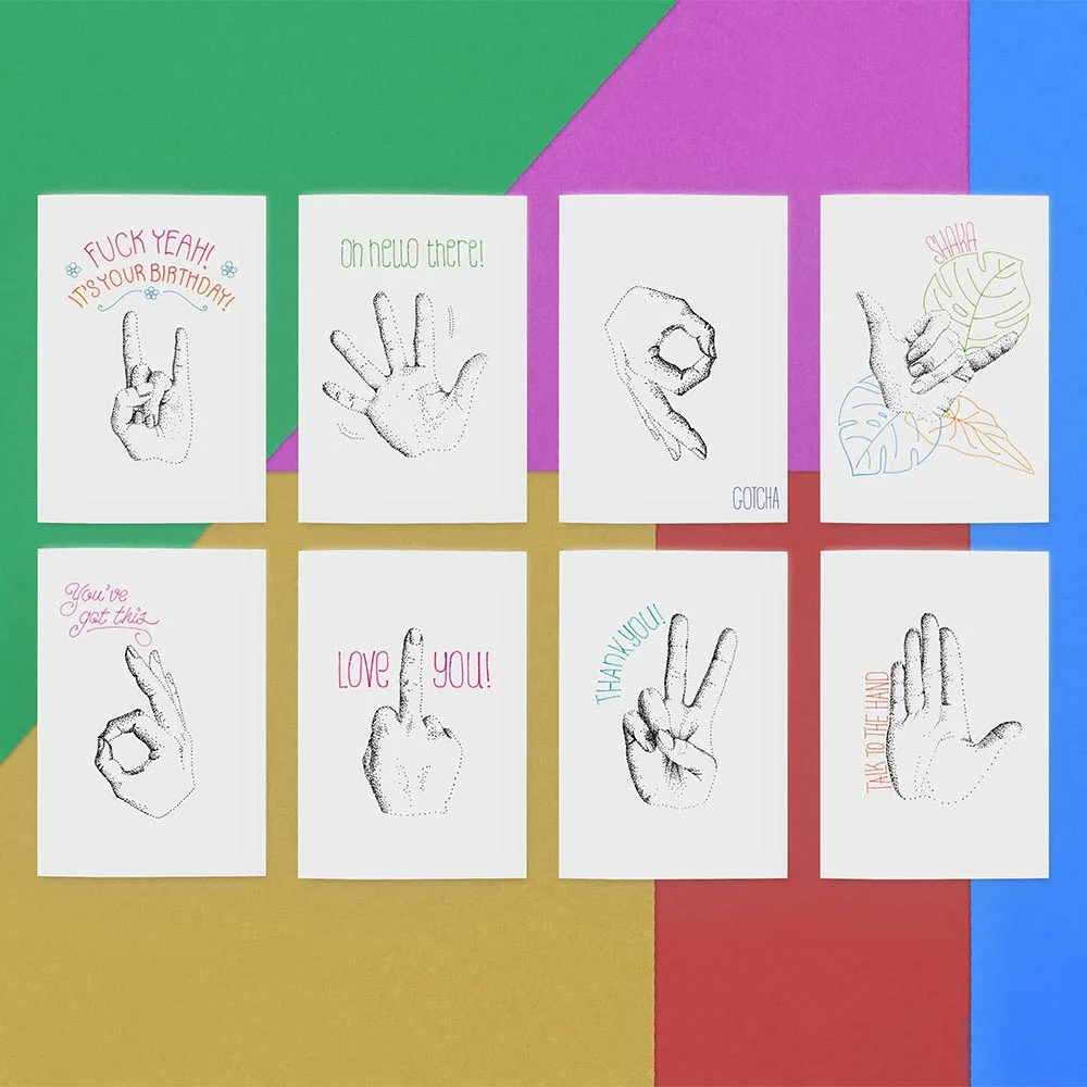 Greeting Card || Handdrawn, dot illustration || 8 Hand Cards Bundle