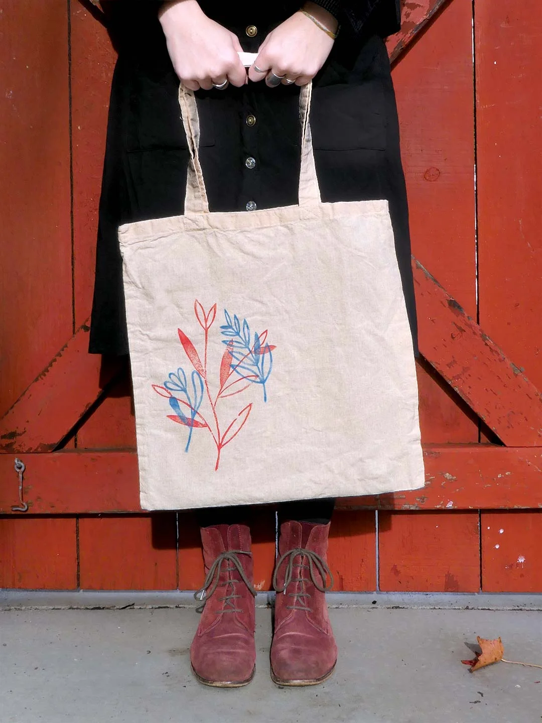 Hand-Printed Tote Bag || Fleur Rose || Blockprint Flower Fleur Plant Illustration