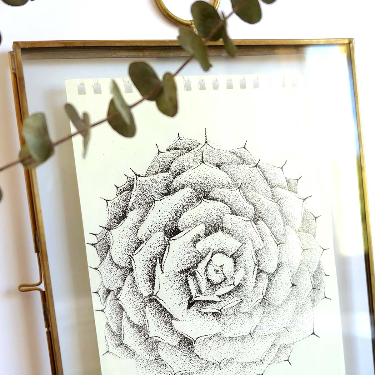 Copy of Original Art Print || Marble || Black & White Stippling Illustration Succulent Plant Flower