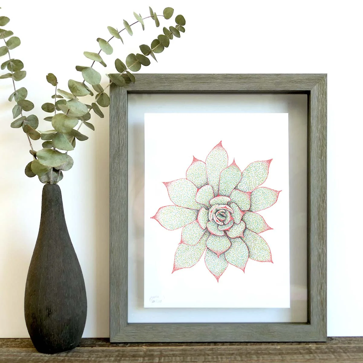 Copy of Original Art Print || Marble || Black & White Stippling Illustration Succulent Plant Flower