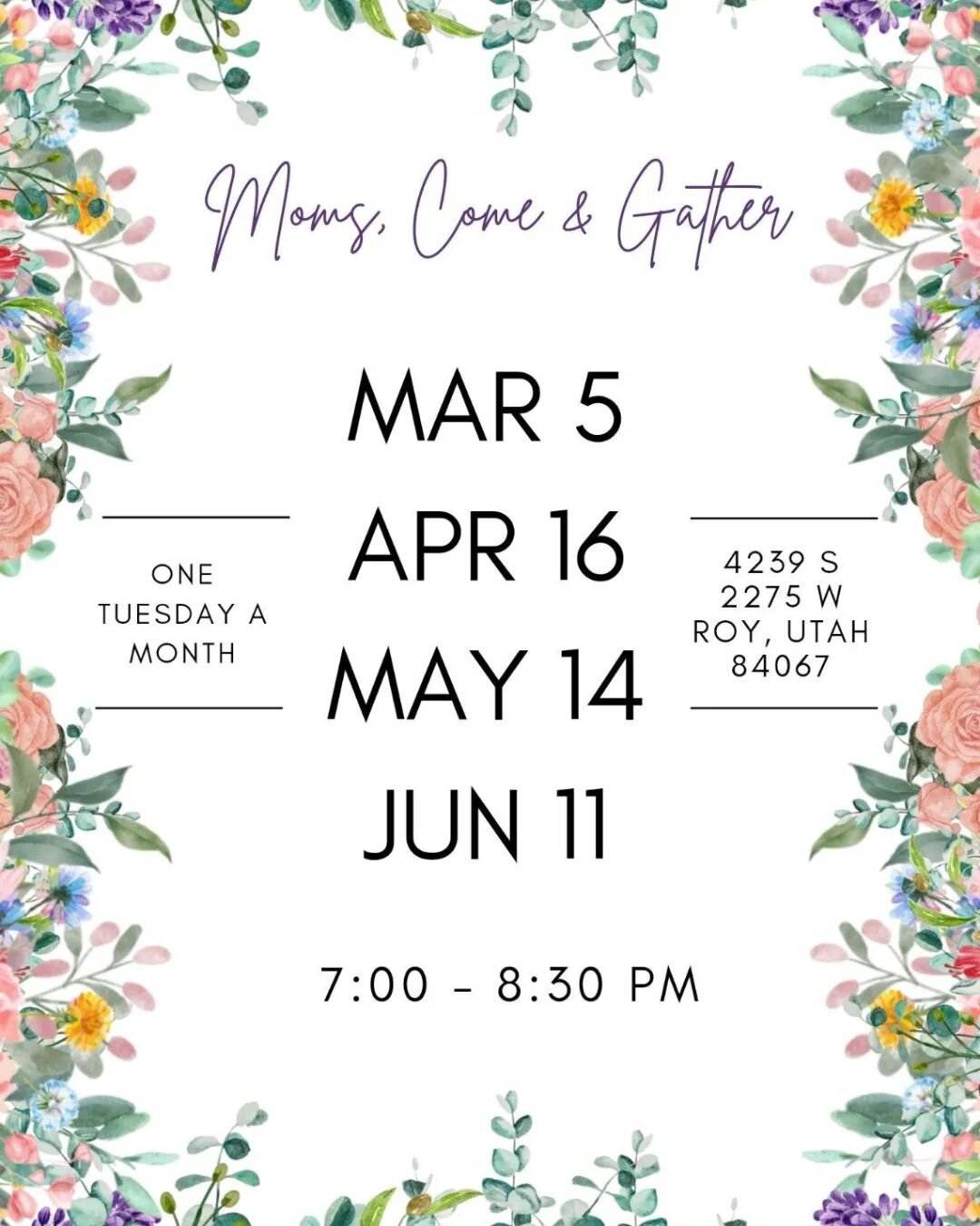 Moms, come gather with us once a month for encouragement and friendship ❤️ Here are the dates we will be meeting the next few months. Bring a snack to share and your kiddos are welcome to come and play! 

#ogdenutahchurch #canyonroadchurchutah
#ogden