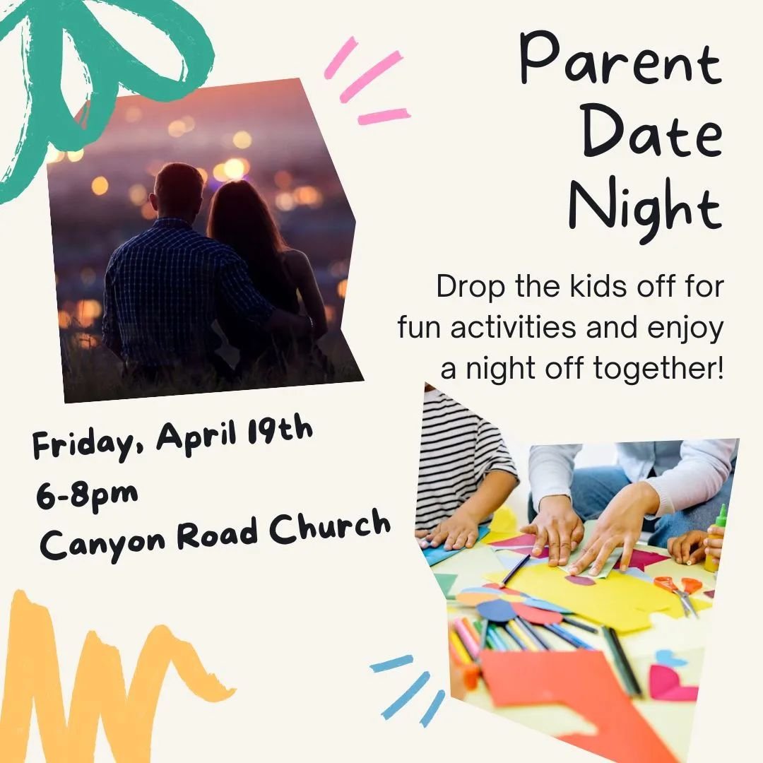 Parents, have a date night on us! We'll have an evening full of fun activities for you kiddos on Friday, April 19 from 6-8pm. We pray you can invest in your marriage and make this time together a priority 💞

#canyonroadchurchutah #ogdenutahchurch #o