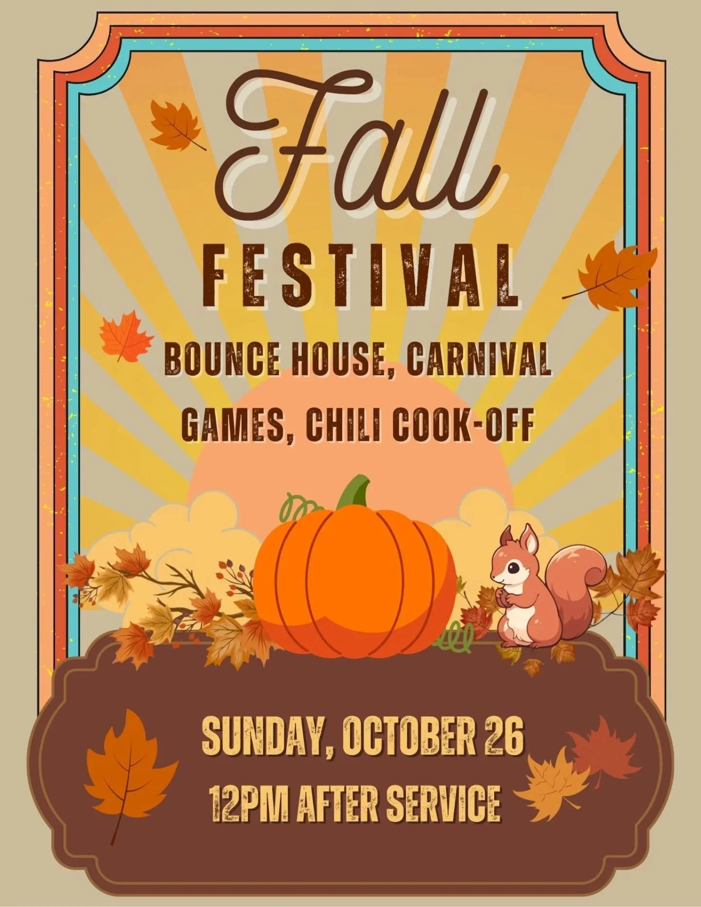 Our annual Fall Festival will be on Sunday, October 26th after service at 12pm! We will have a bounce house, carnival games, and a chili cook-off. 🍲 Invite a friend and join us for a day of family friendly fun! 🍂

#ogdenutahchurch #canyonroadchurch