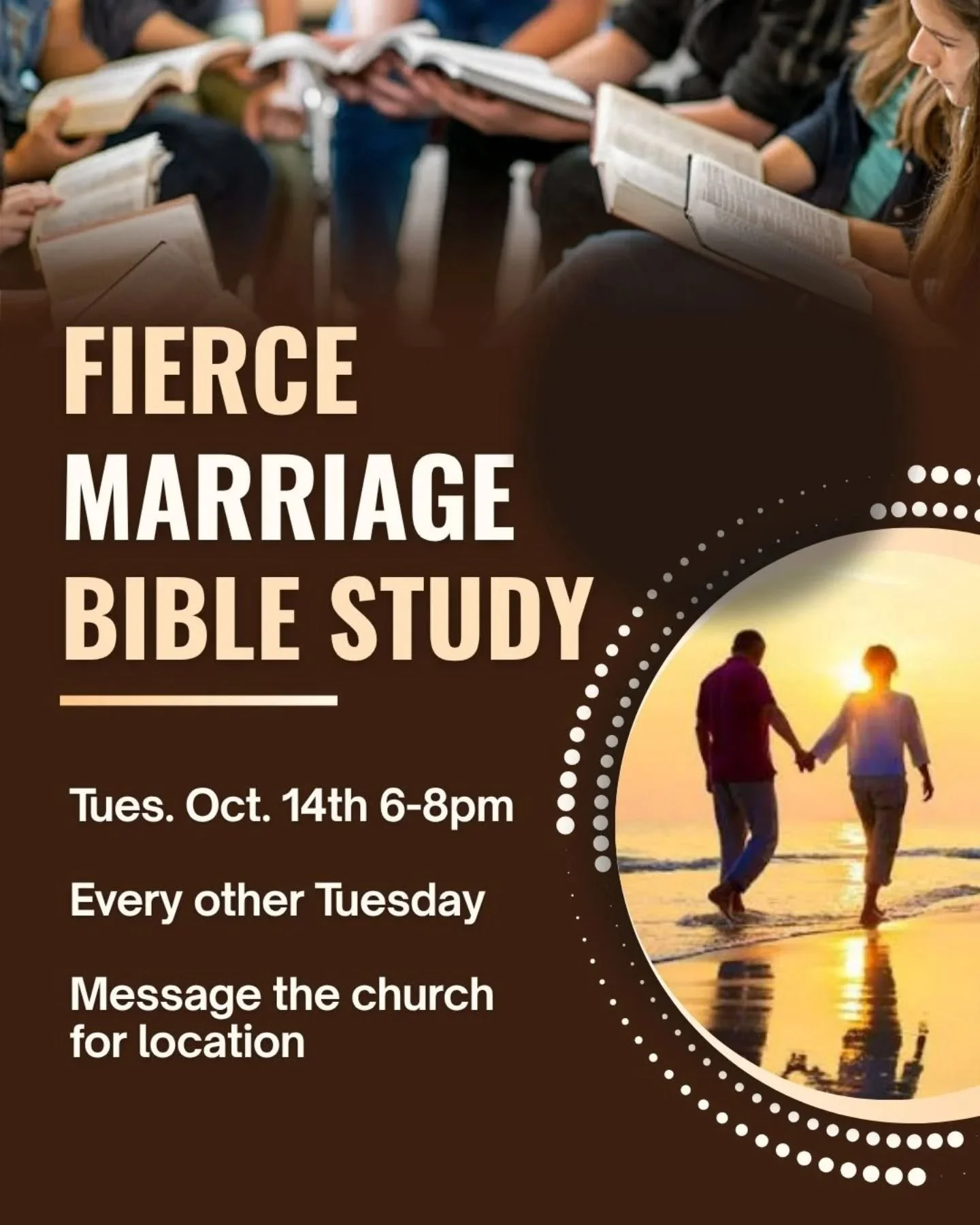 Husbands and wives, come join us for our Fierce Marriage Bible Study starting Tuesday, October 14th from 6-8pm going every other Tuesday. Message the church for the location ✝️