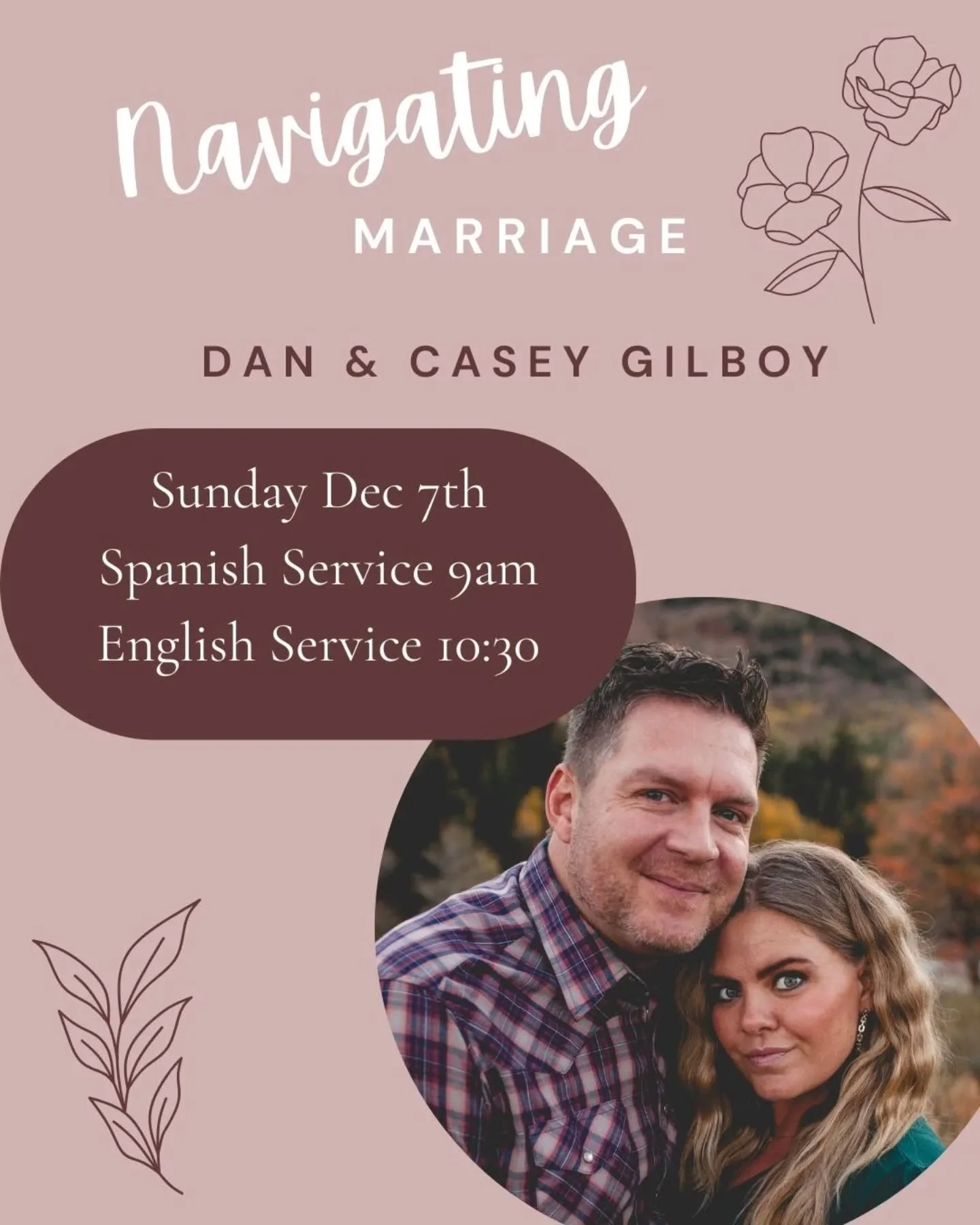 Join us this Sunday for a tag-team sermon on marriage by Pastor Dan and Casey! They will be preaching in both the Spanish and English service. 👩&zwj;❤️&zwj;👨