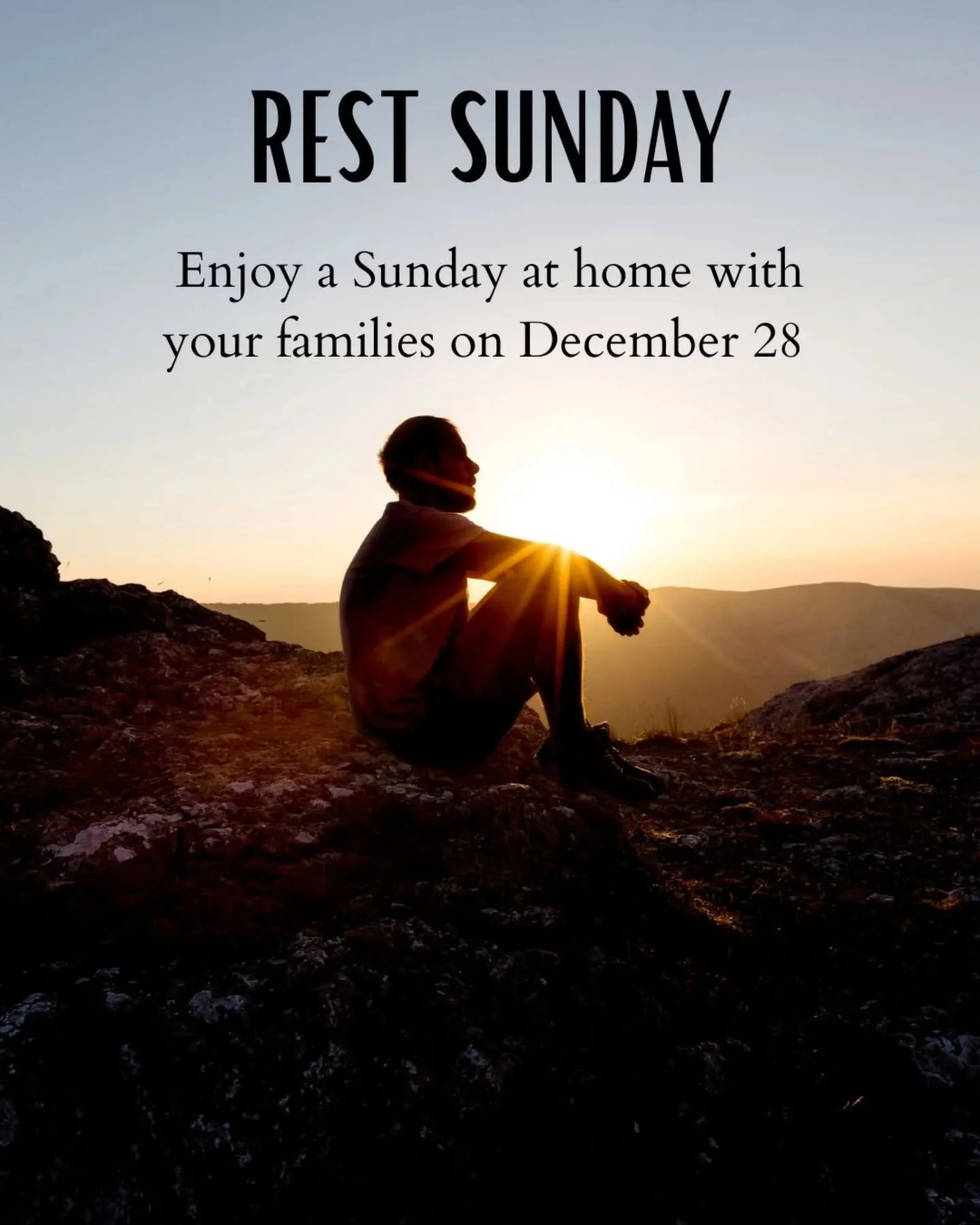 This Sunday, December 28th there will be no service. We would like to give all our volunteers a Sunday off to be with their families as a thank you for all their hard work and faithfulness to the Lord 🙏