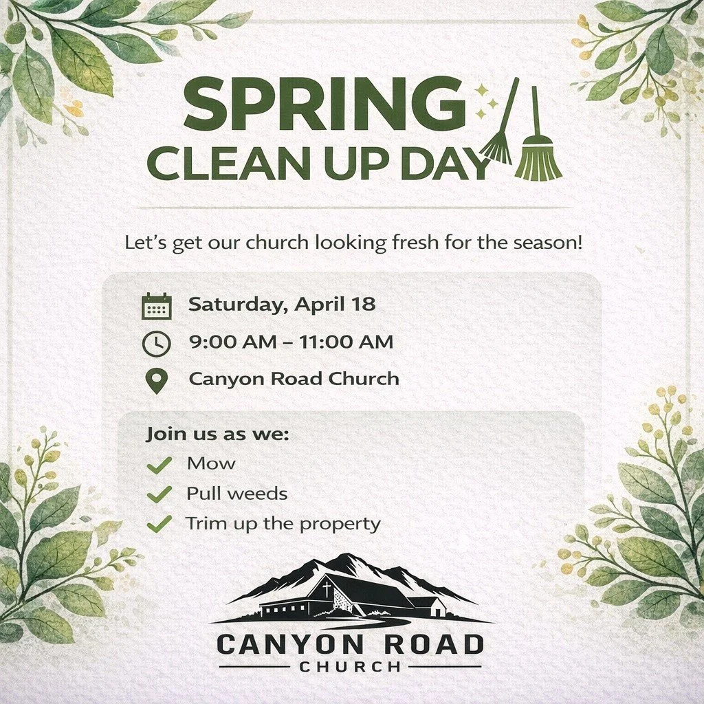 Join us for our Spring Clean Up Day as we work together to mow, pull weeds, trim, and get the outside of our church looking great for spring. Come be a part of serving our church family and community. We&rsquo;d love to see you there!! 

#church #chr