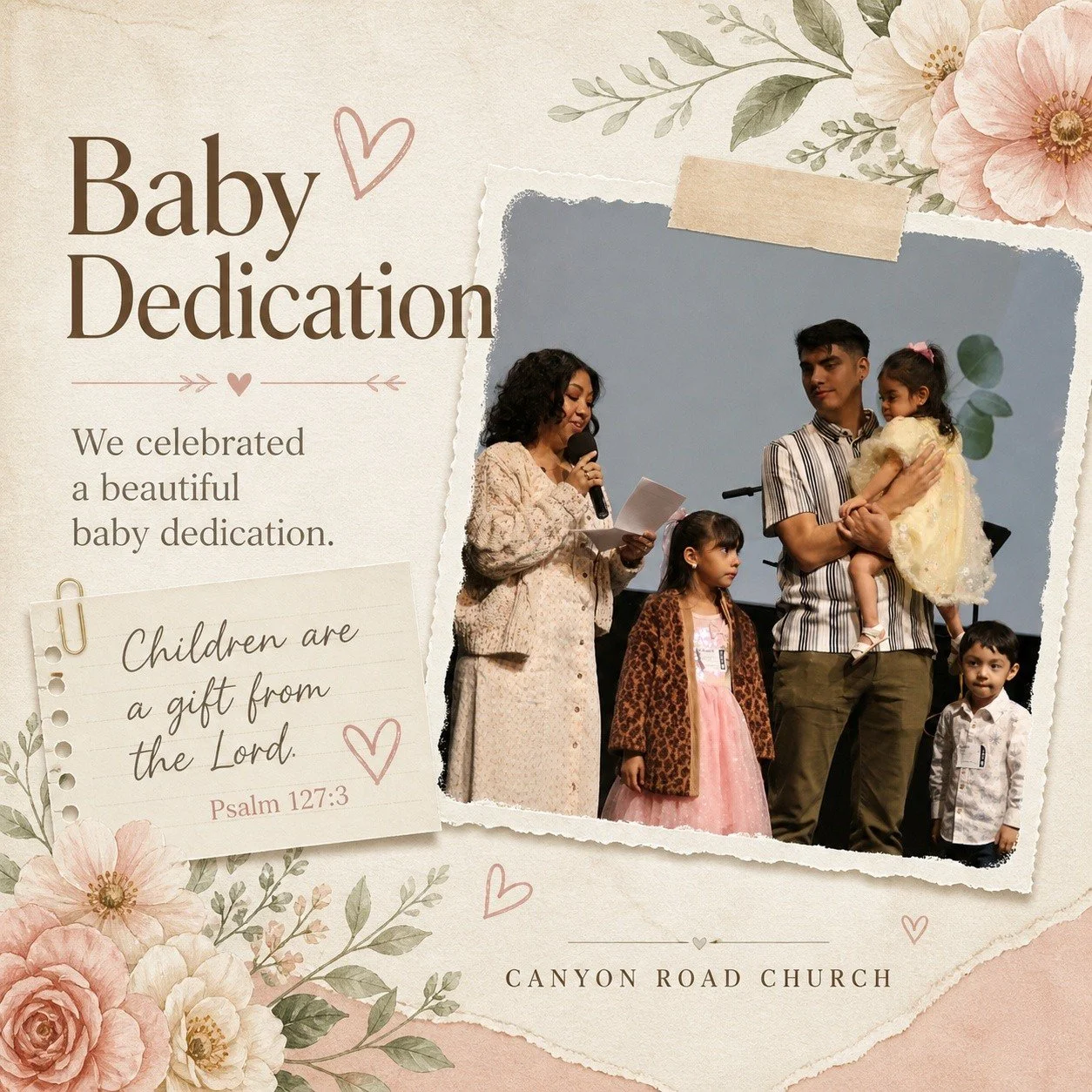 Today we had the joy of praying over one of the youngest members of our church family Mila Celia.

Baby dedication is more than a moment on a Sunday morning. It is a beautiful reminder that children are a gift from God, parents are not called to walk