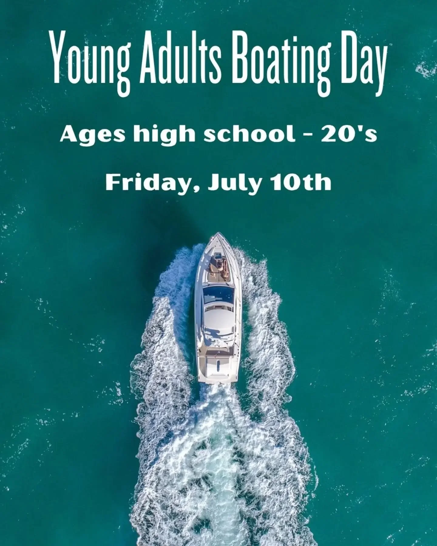 🚤 Young adults (ages high school - 20s), come join us for a fun day boating and hanging out on the beach. We will meet up July 10th in the late afternoon. Contact Casey for details. 🌊