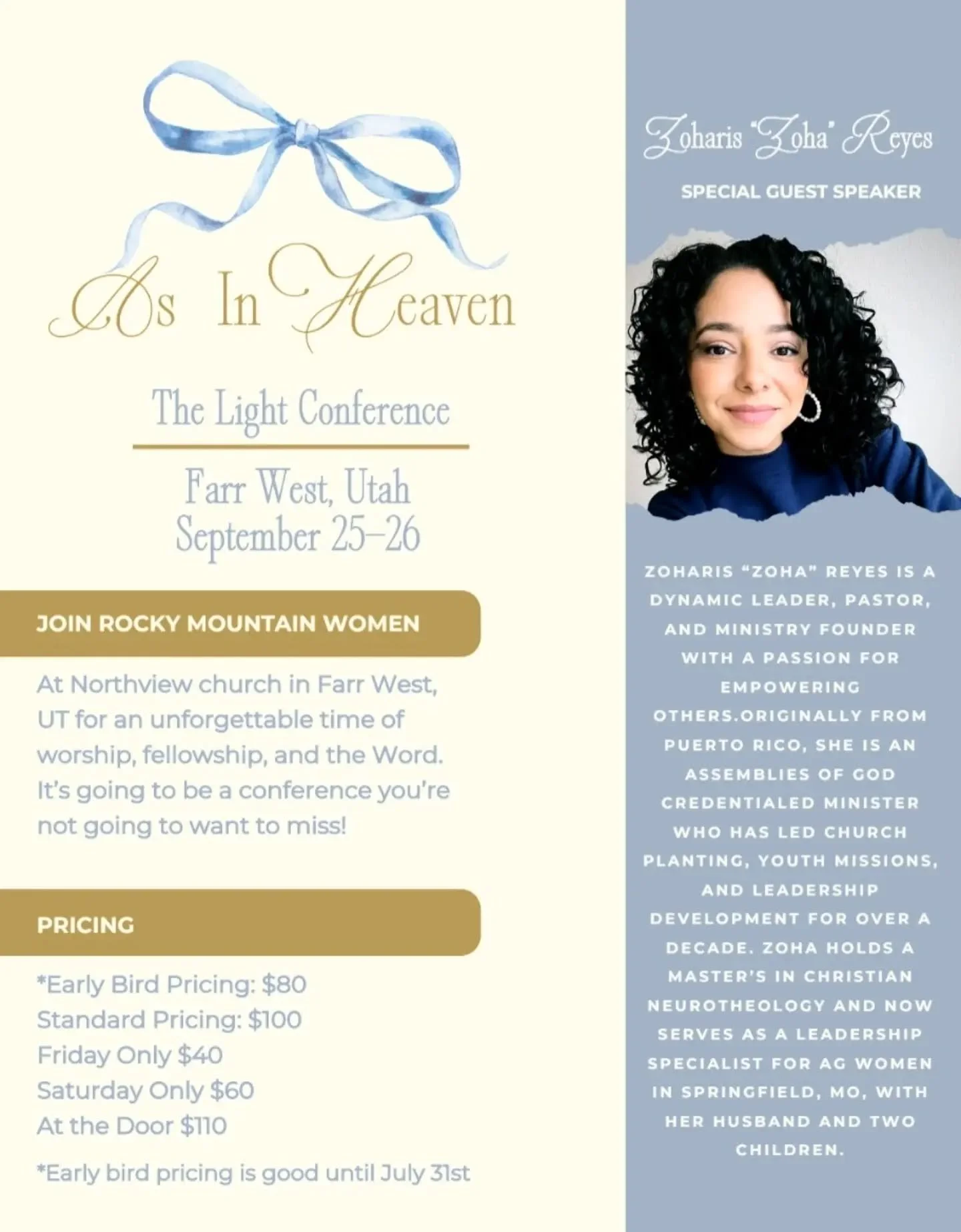 Our women's conference will be September 25-26 at NorthView Church in Farr West! Join us for an unforgettable time of worship, fellowship, and the Word ✝️

Invite your friends, sisters, mom, daughters, aunts, grandmas, neighbors, and your teenagers!