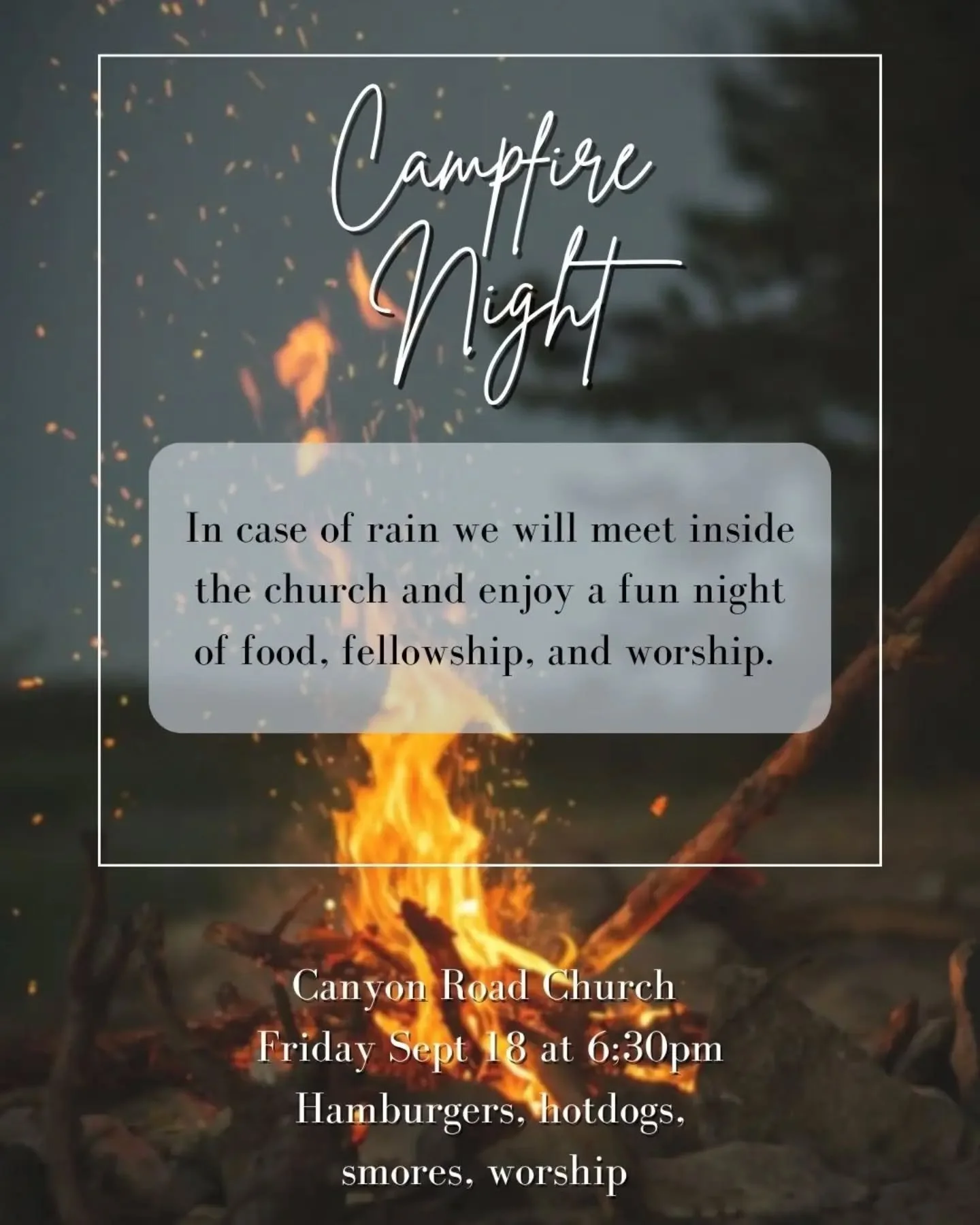 📢 Update: In case of rain tonight, we will meet inside the church and enjoy a fun night of food, fellowship, and worship!