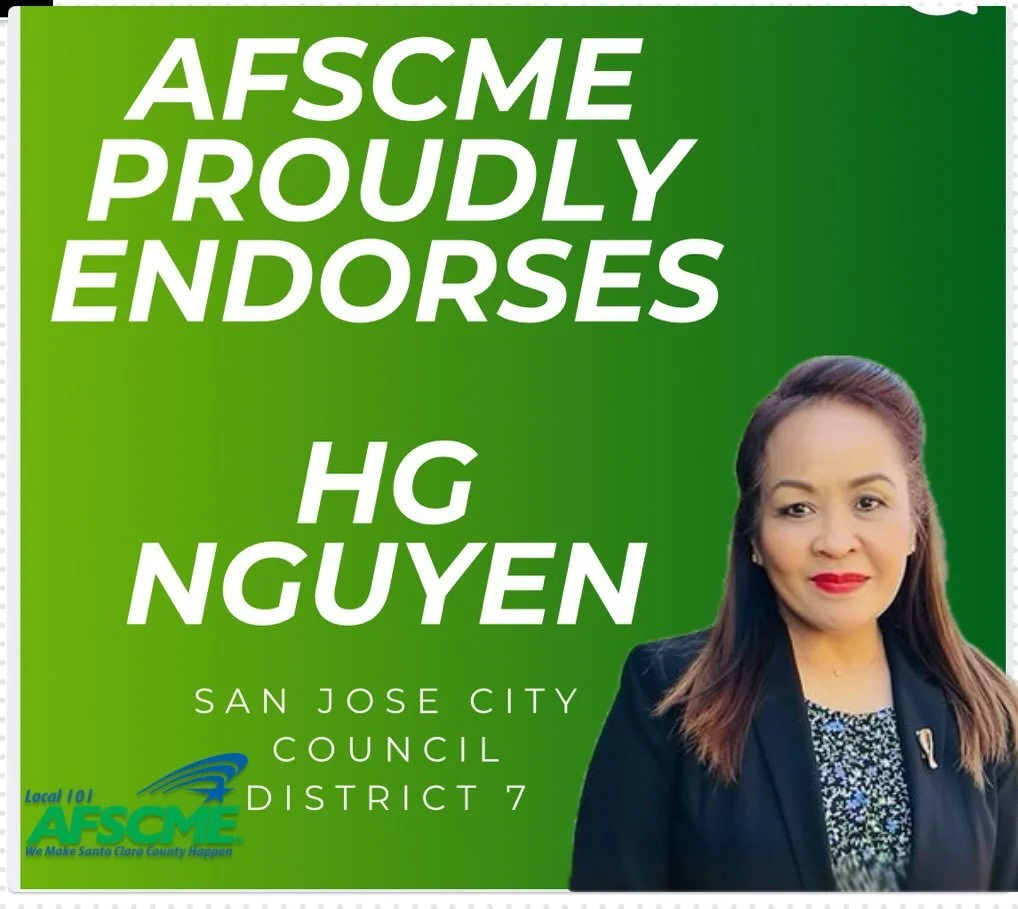ENDORSEMENT ALERT 🚨 AFSCME Local 101 is proud to endorse HG Nguyen for San Jose District 7

HG is a city worker and a labor endorsed candidate who understands our jobs, the services we provide to San Jos&eacute;, and what it takes to support working