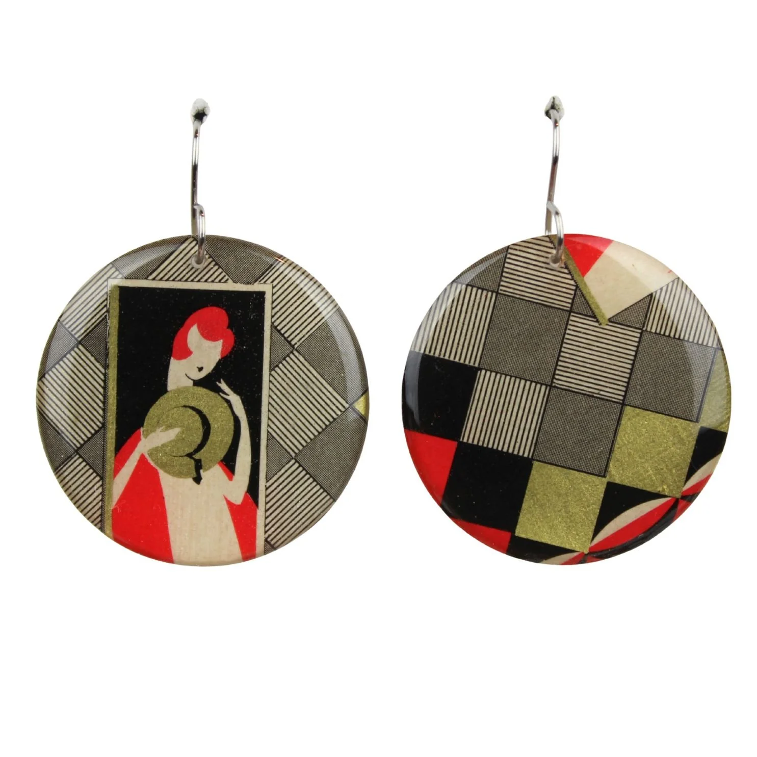 Vintage Art Deco Retro Rare Swap Card Earrings Dr8