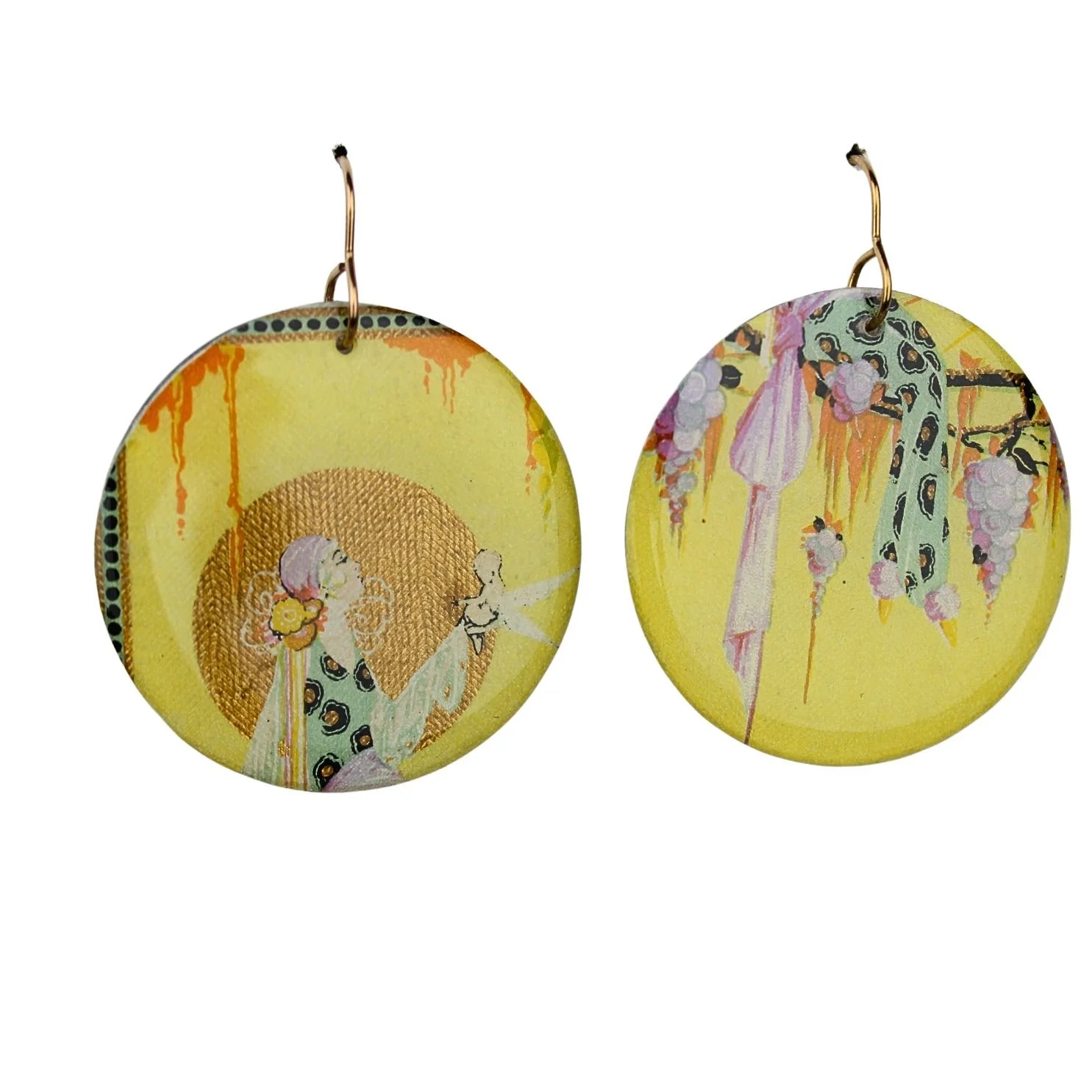 Vintage Art Deco Retro Rare Swap Card Earrings vt21