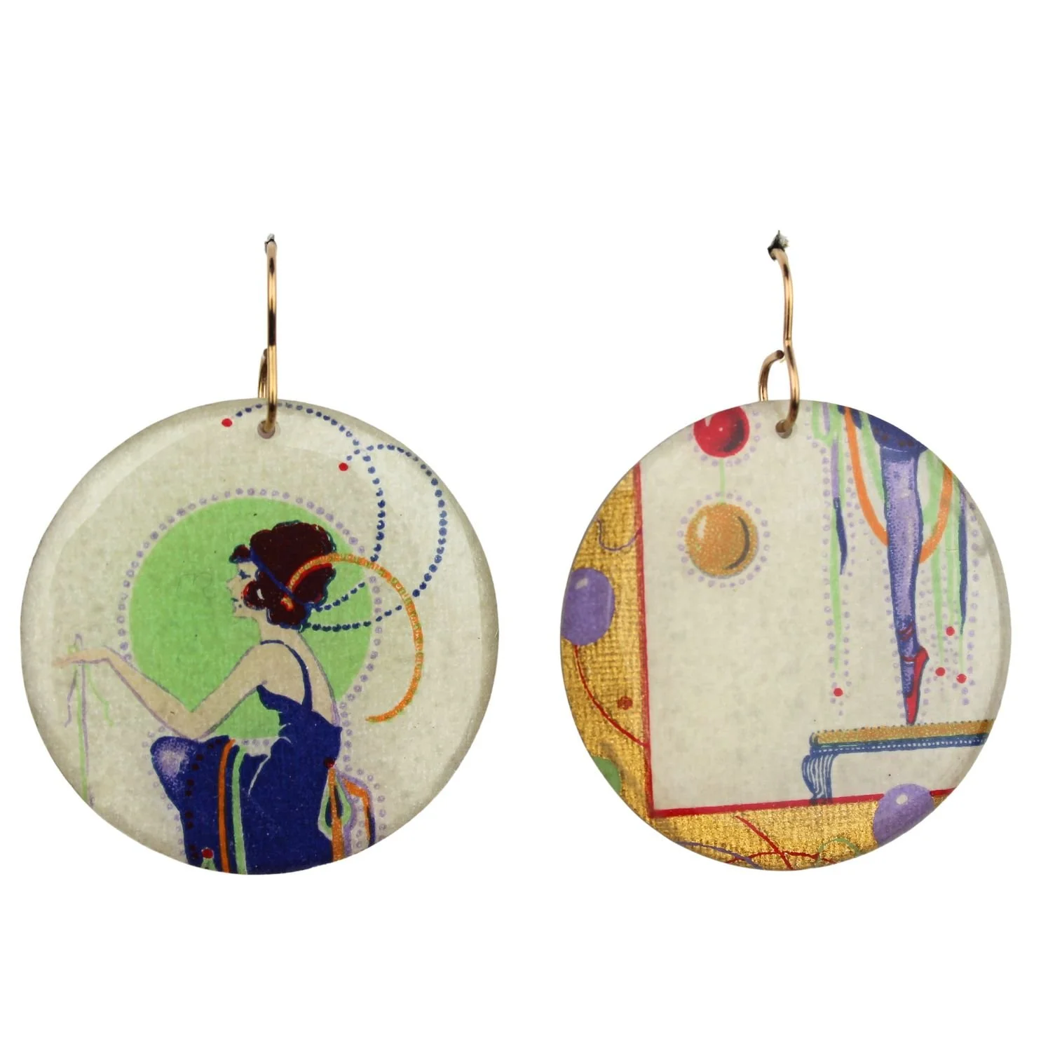 Vintage Art Deco Retro Rare Swap Card Earrings vt31