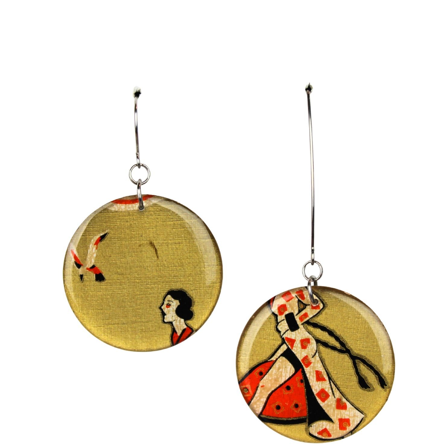 Vintage Art Deco Retro Rare Swap Card Earrings Dr75