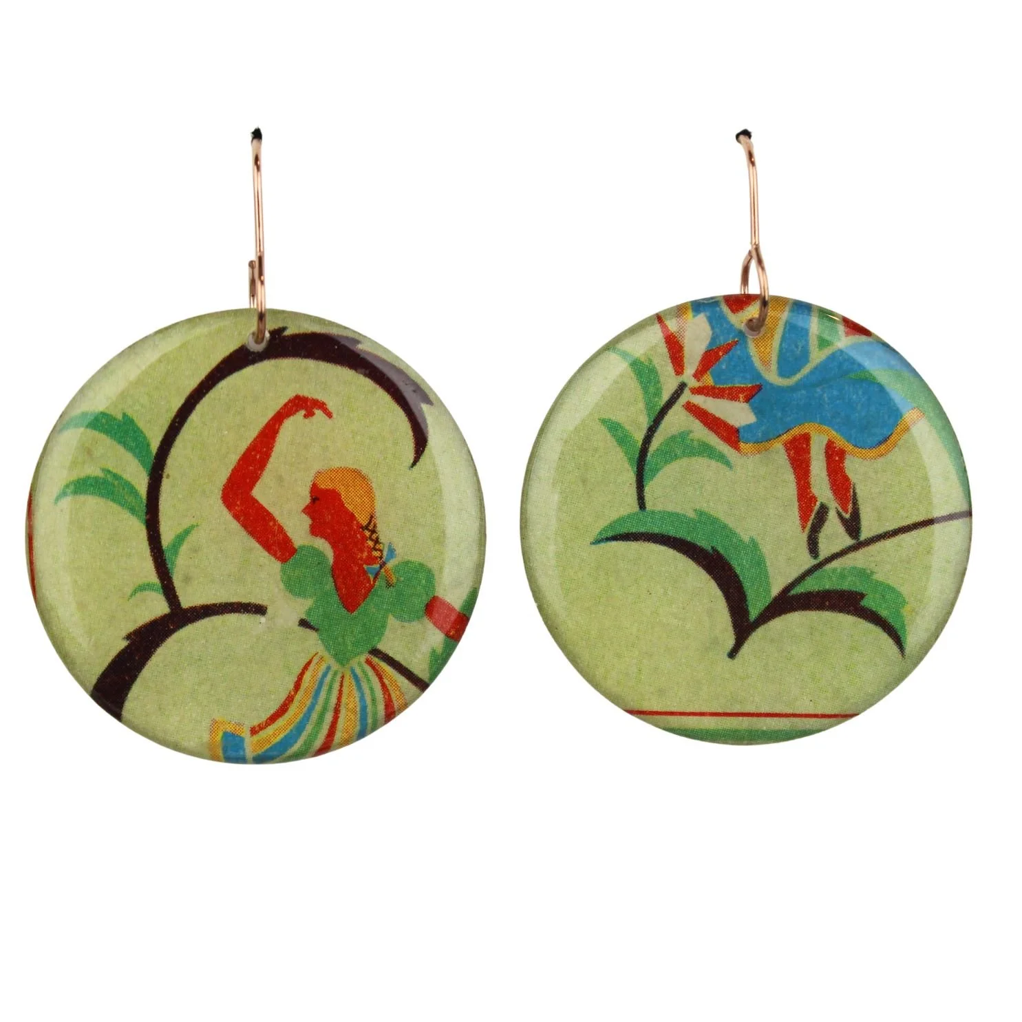 Vintage Art Deco Retro Rare Swap Card Earrings vt41