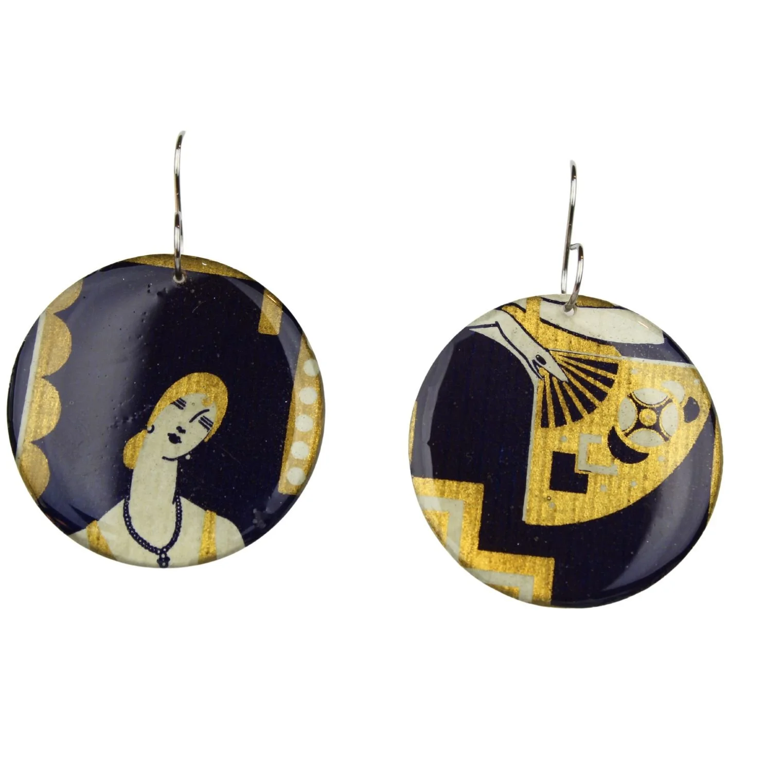 Vintage Art Deco Retro Rare Swap Card Earrings V63