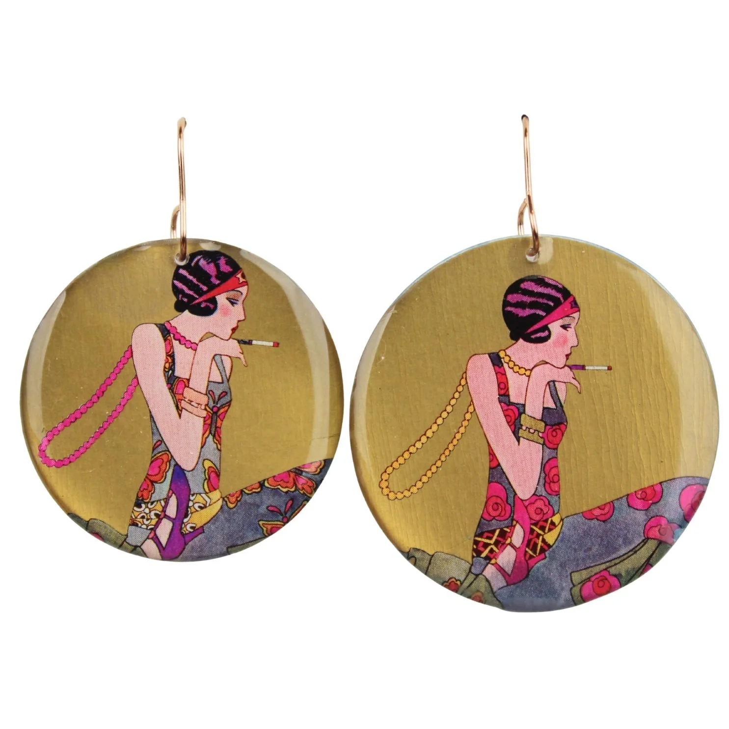 Vintage Art Deco Retro Rare Swap Card Earrings Dr17