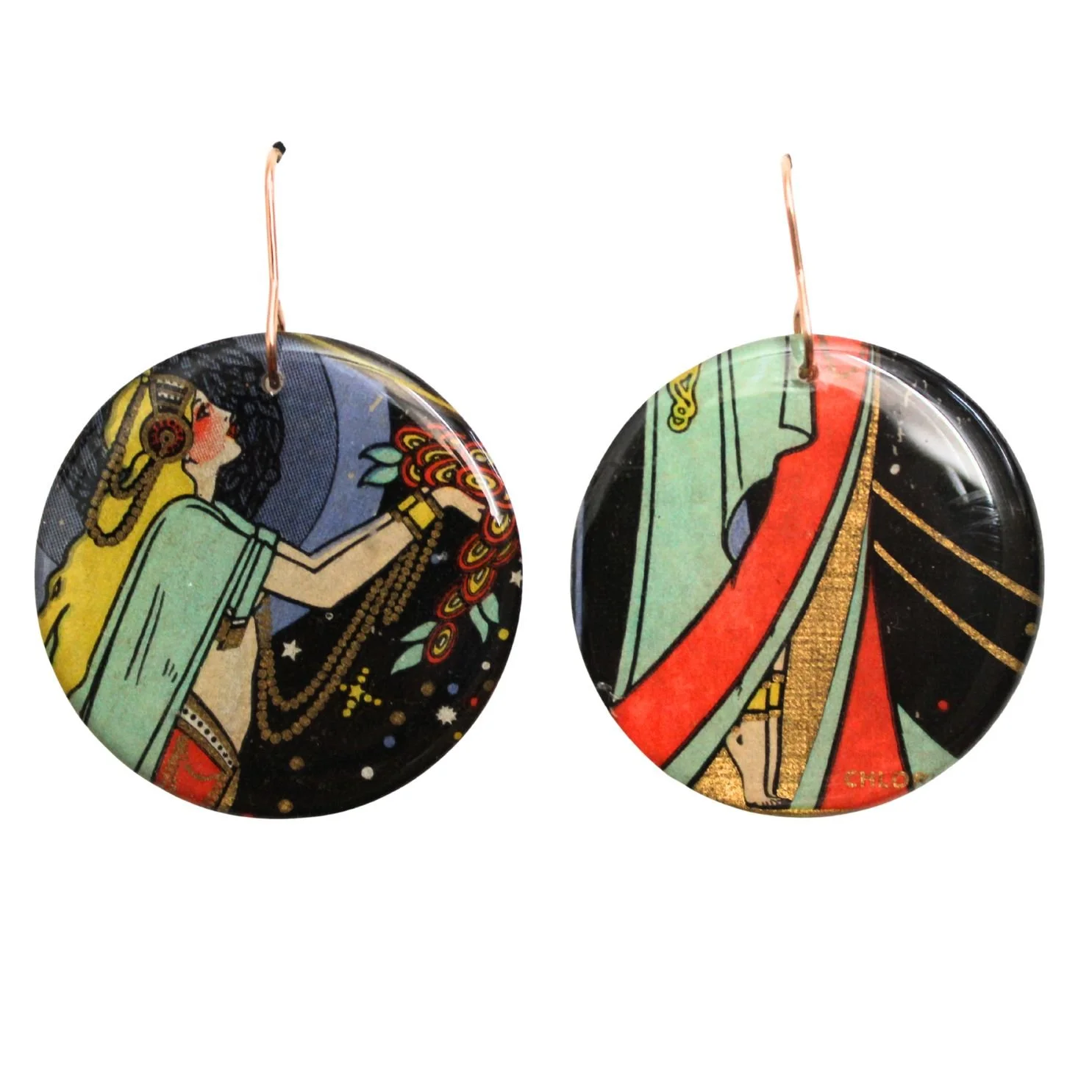 Vintage Art Deco Retro Rare Swap Card Earrings Dr19