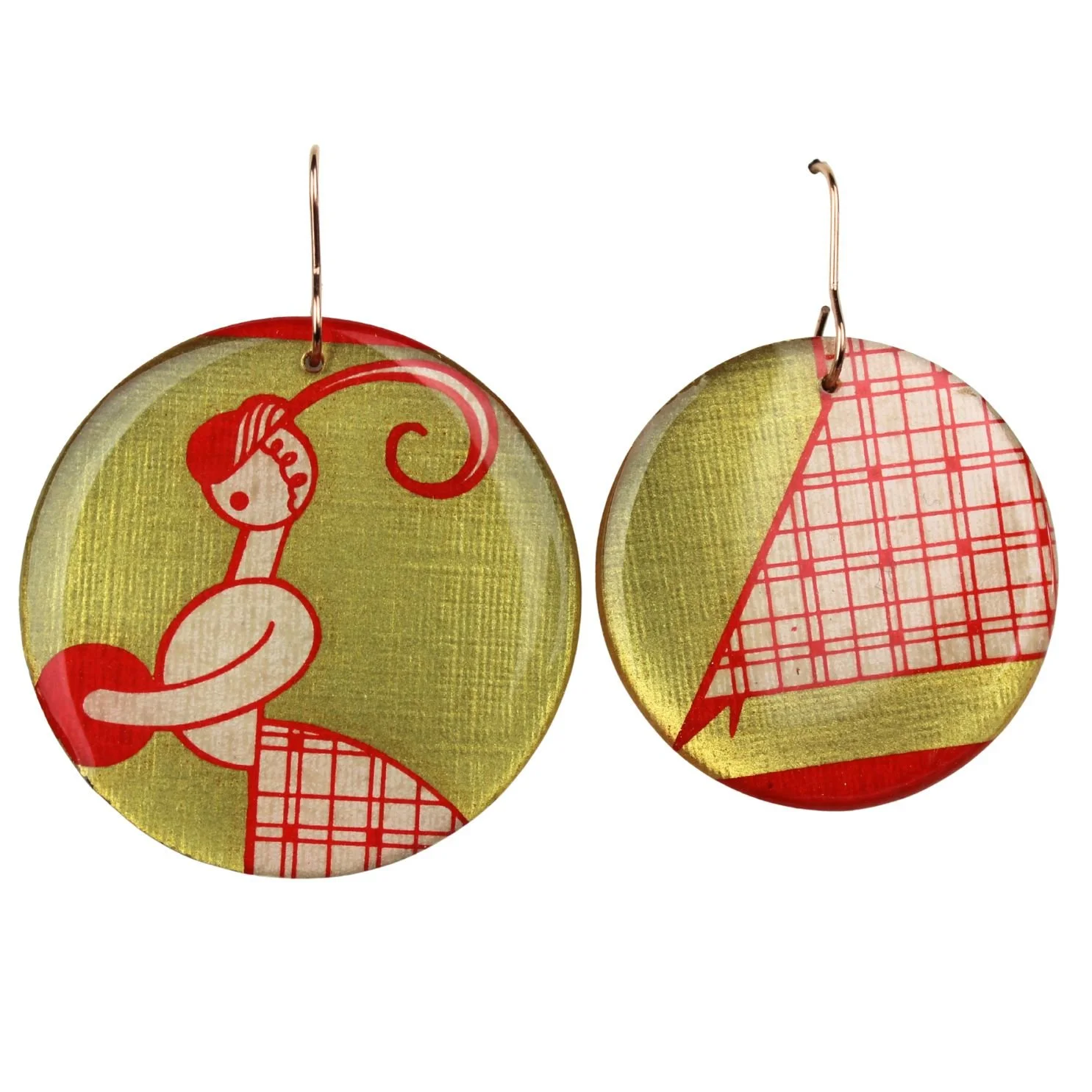 Vintage Art Deco Retro Rare Swap Card Earrings Dec6