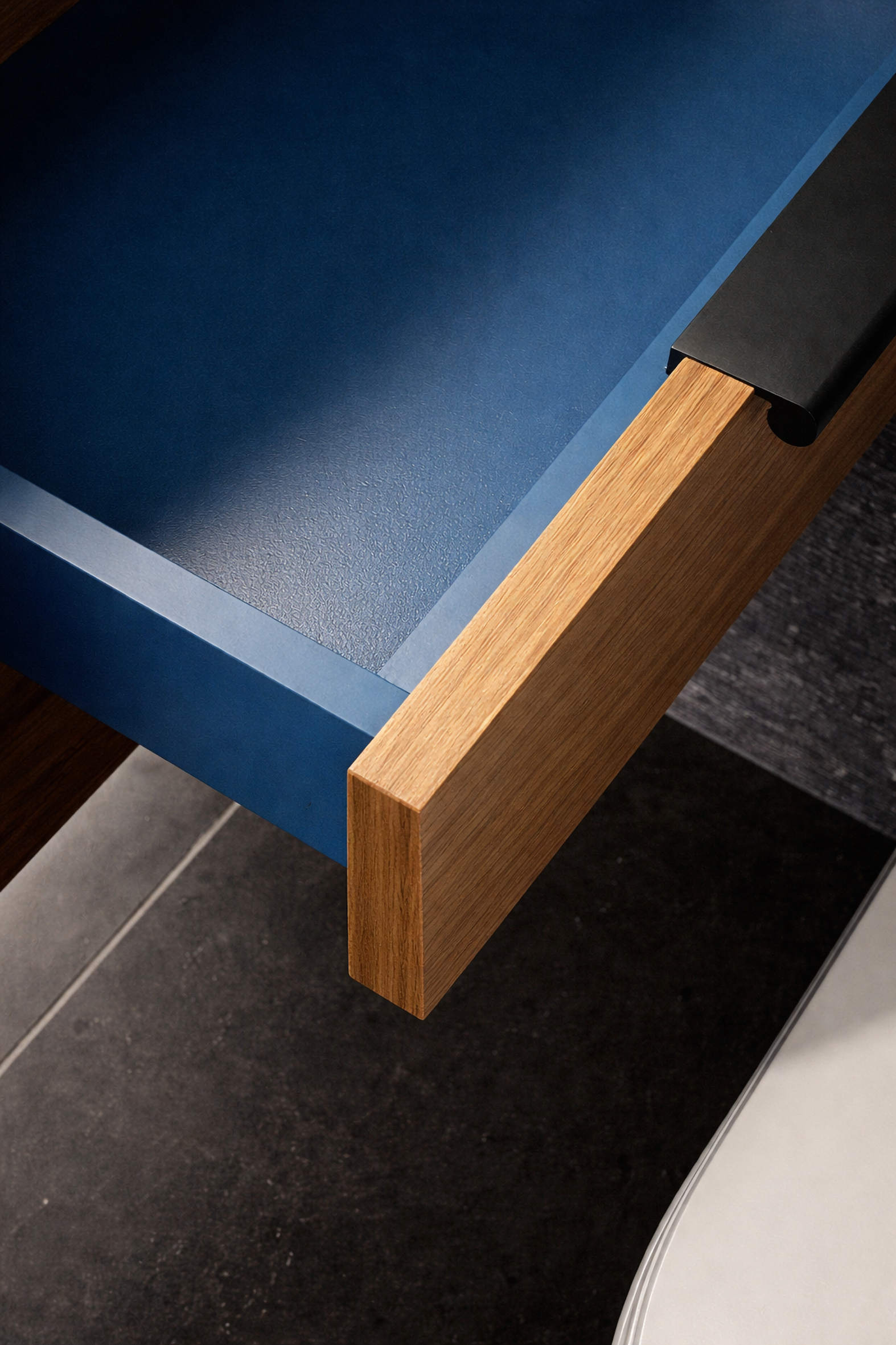 Custom timber vanity with contrasting colour interior joinery detail.