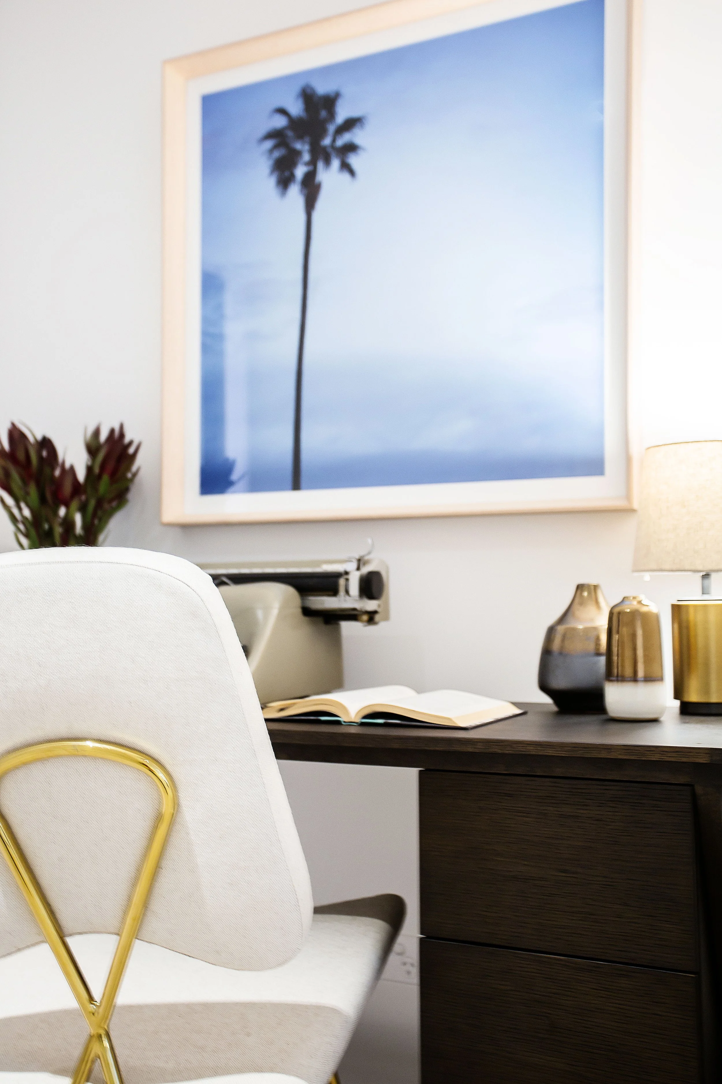 Study nook in Forge Docklands Apartment 204 styled with mid-century feel and style, detail view