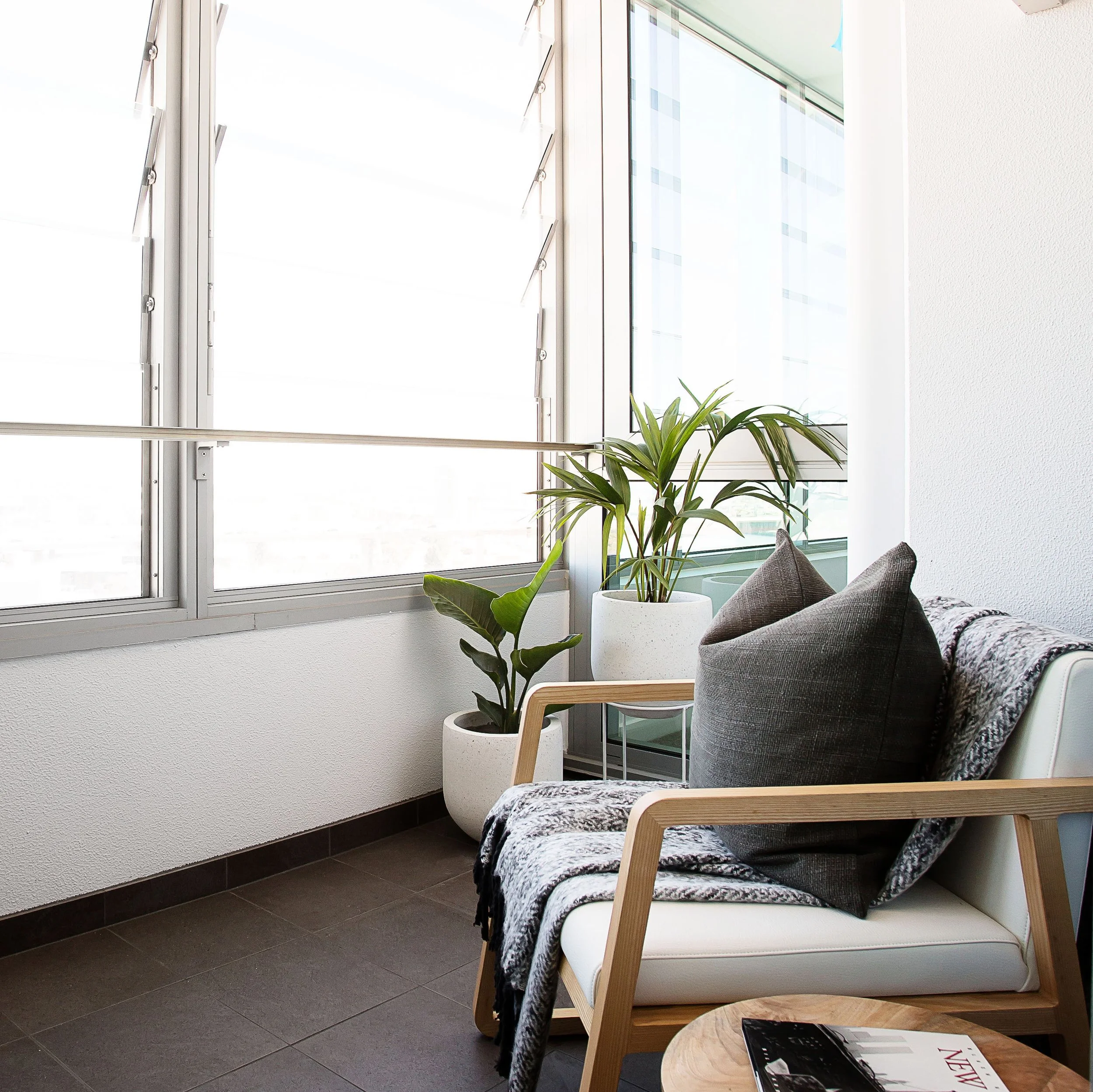 Winter garden interior styling in Forge by Mirvac apartment 1057, Docklands Victoria.
