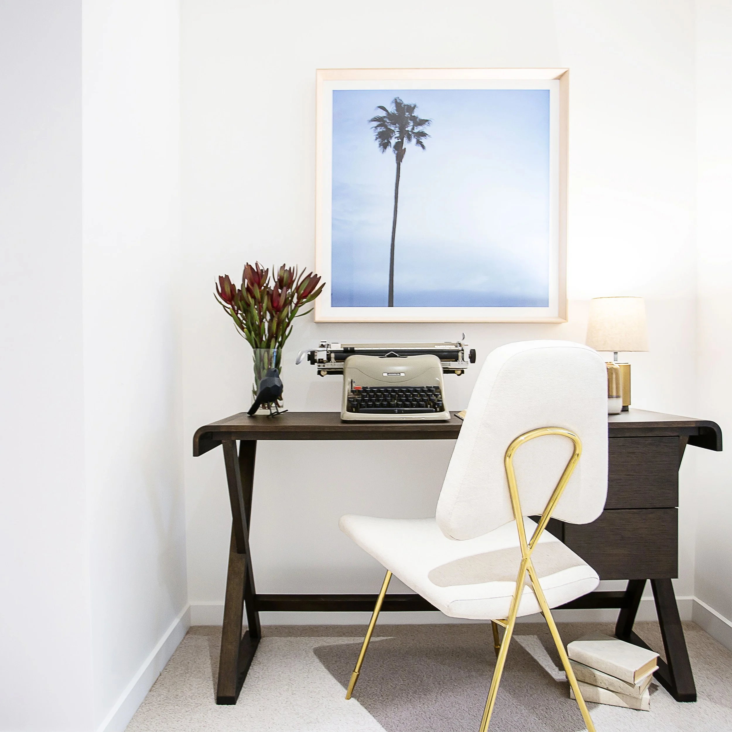 Study nook in Forge Docklands Apartment 204 styled with mid-century feel and style
