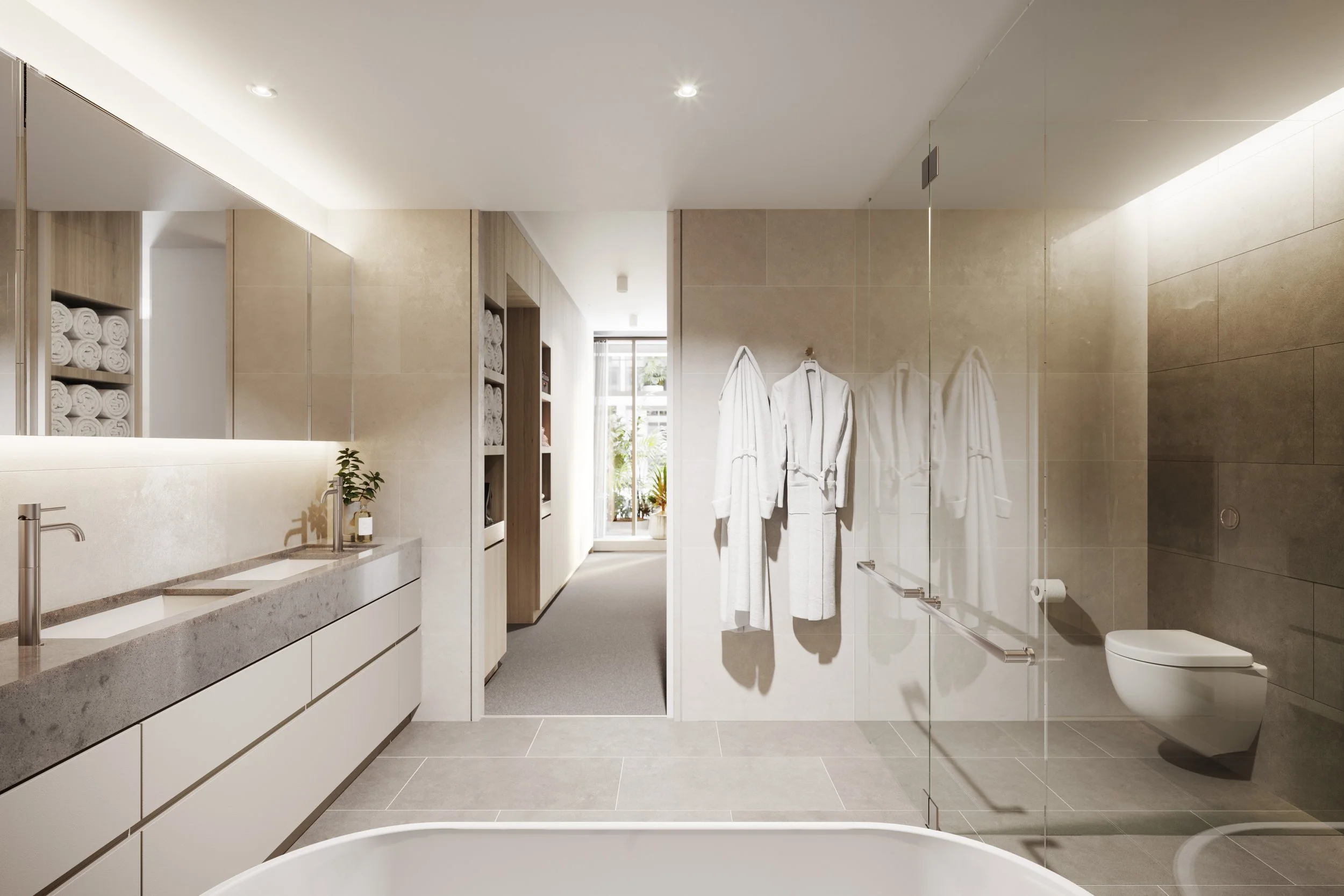 Walmer Apartments bathroom render light colour scheme
