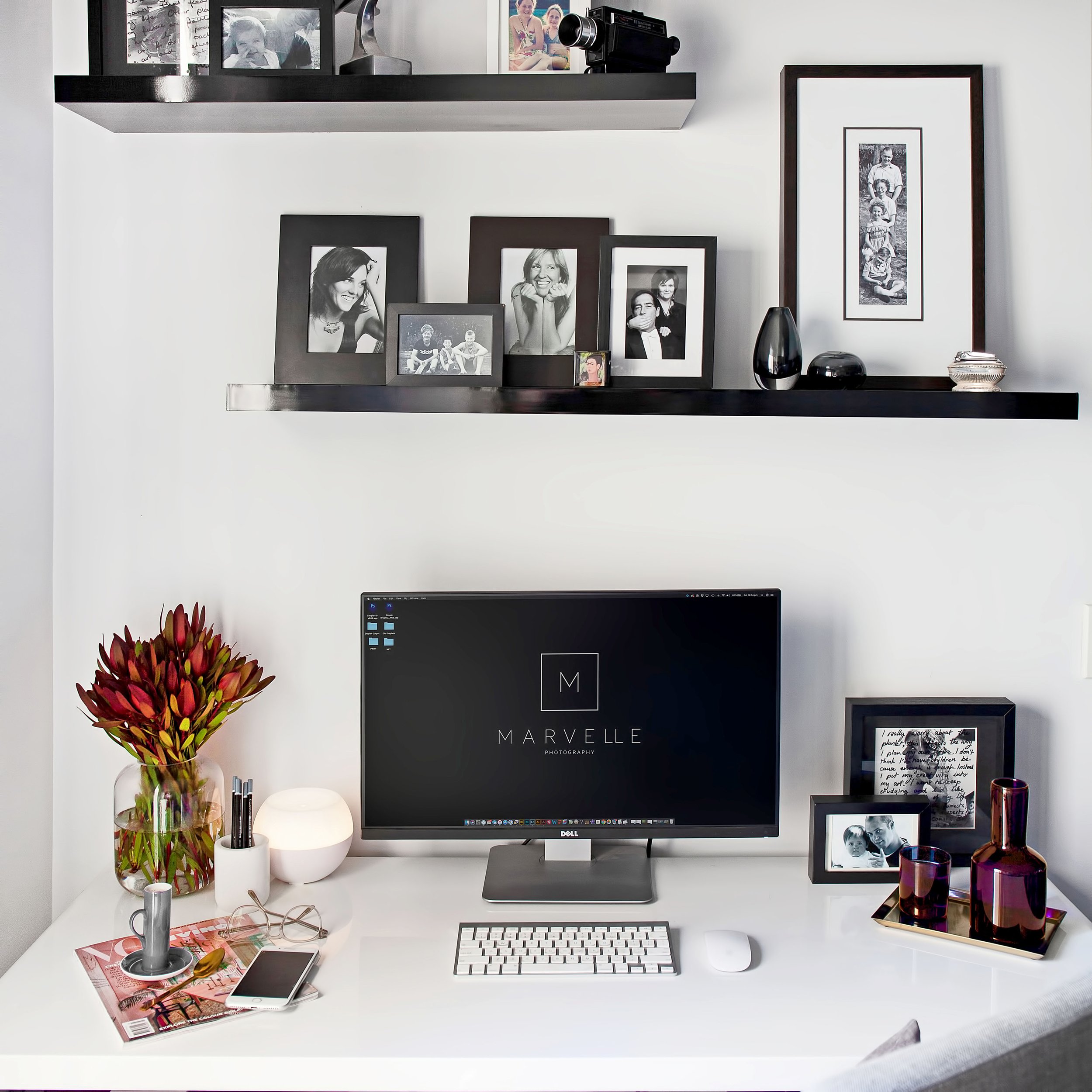 Modern home study with built in desk and streamlined layout in apartment interior