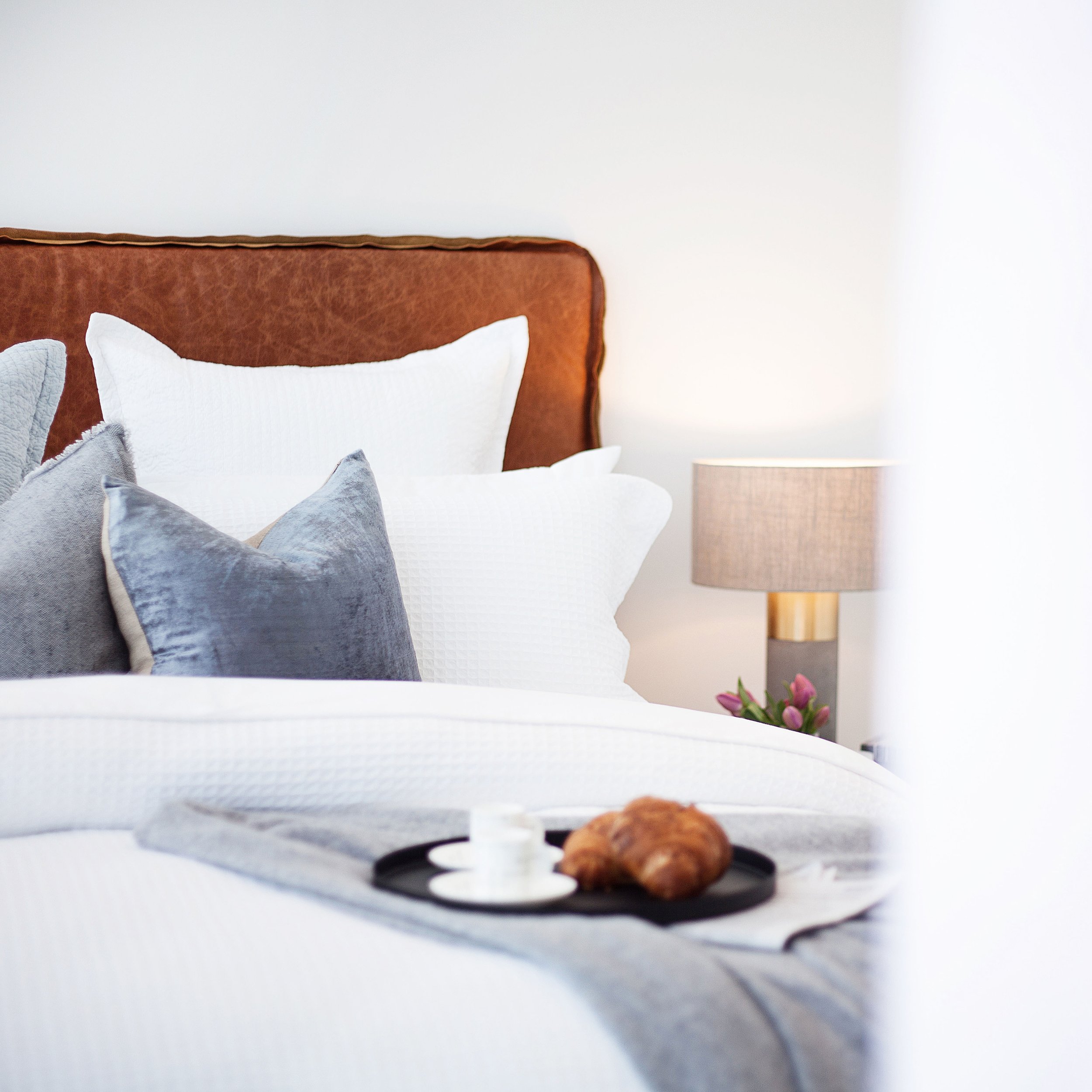 Master bedroom styling in Forge Docklands apartment