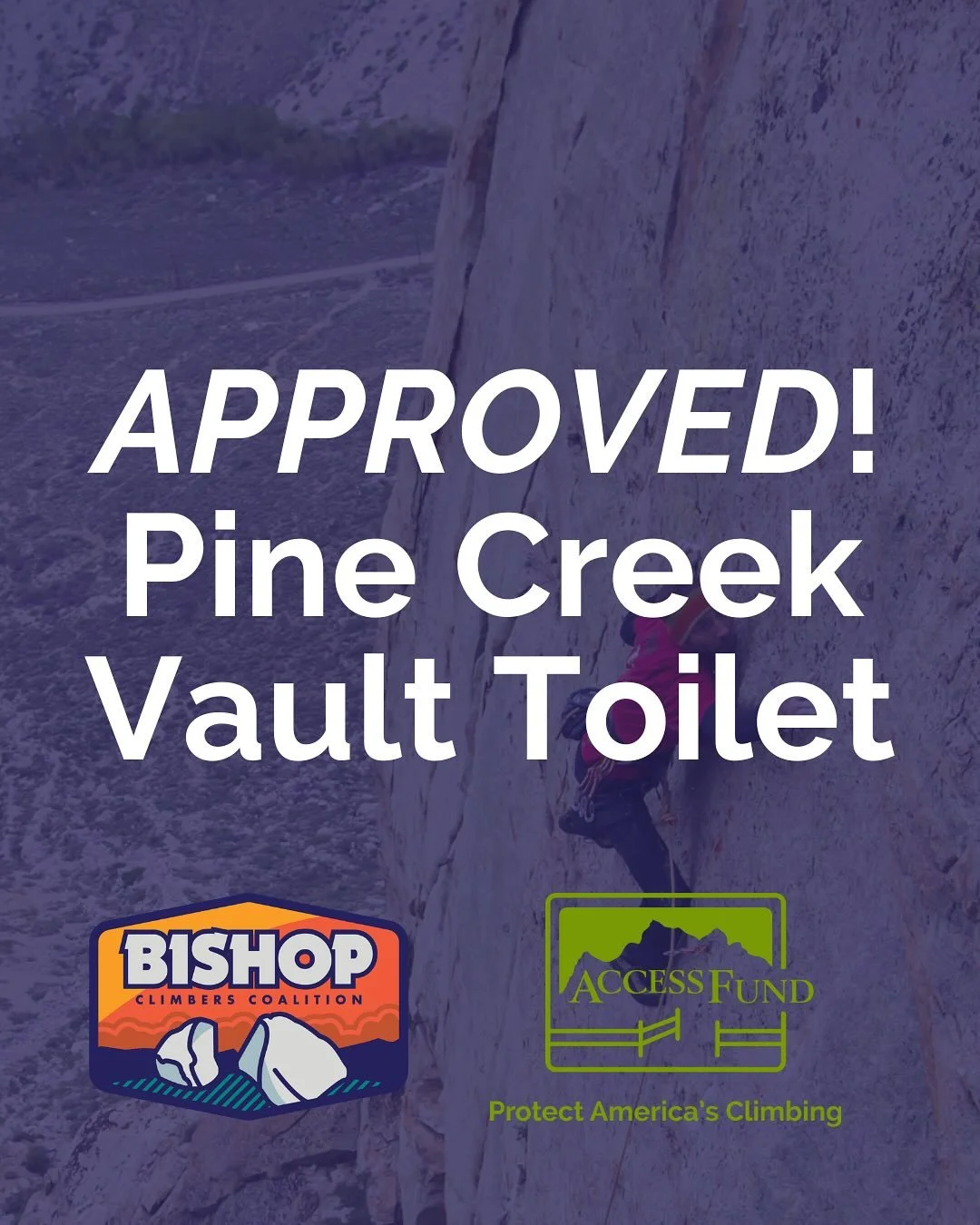⭐APPROVED! Pine Creek Vault Toilet! ⭐
The Bishop Area Climbers Coalition (BACC), in partnership with the @accessfund, secured approval for a vault toilet at Scheelite Canyon (Pratt&rsquo;s Crack)!

Why It Matters:
* Only major drainage in the Inyo wi