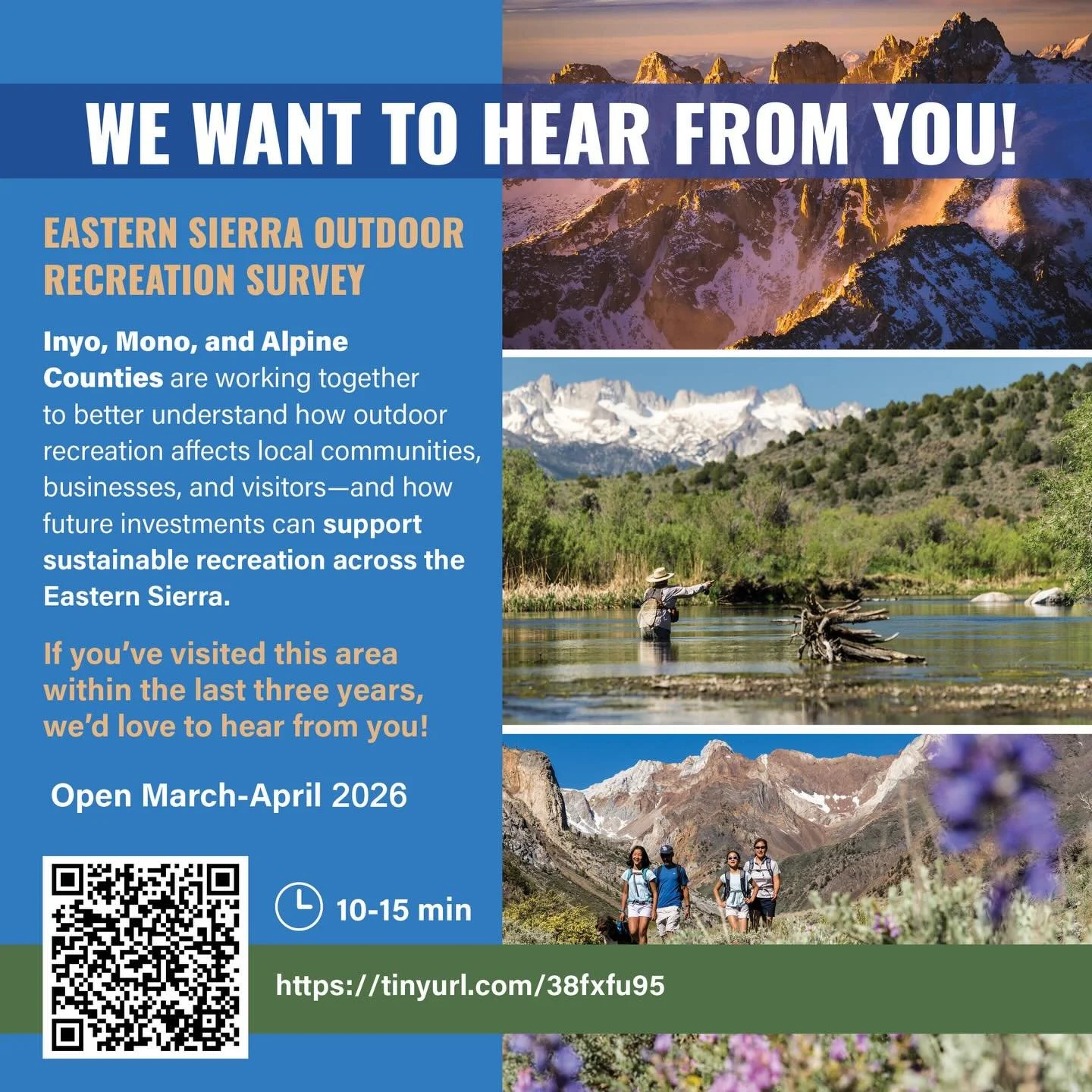 Outdoor recreation (like climbing!) plays a vital role in the economy, culture, and environmental stewardship of the Eastern Sierra region. Through this survey, the three counties aim to gather valuable input that will help guide future planning and 