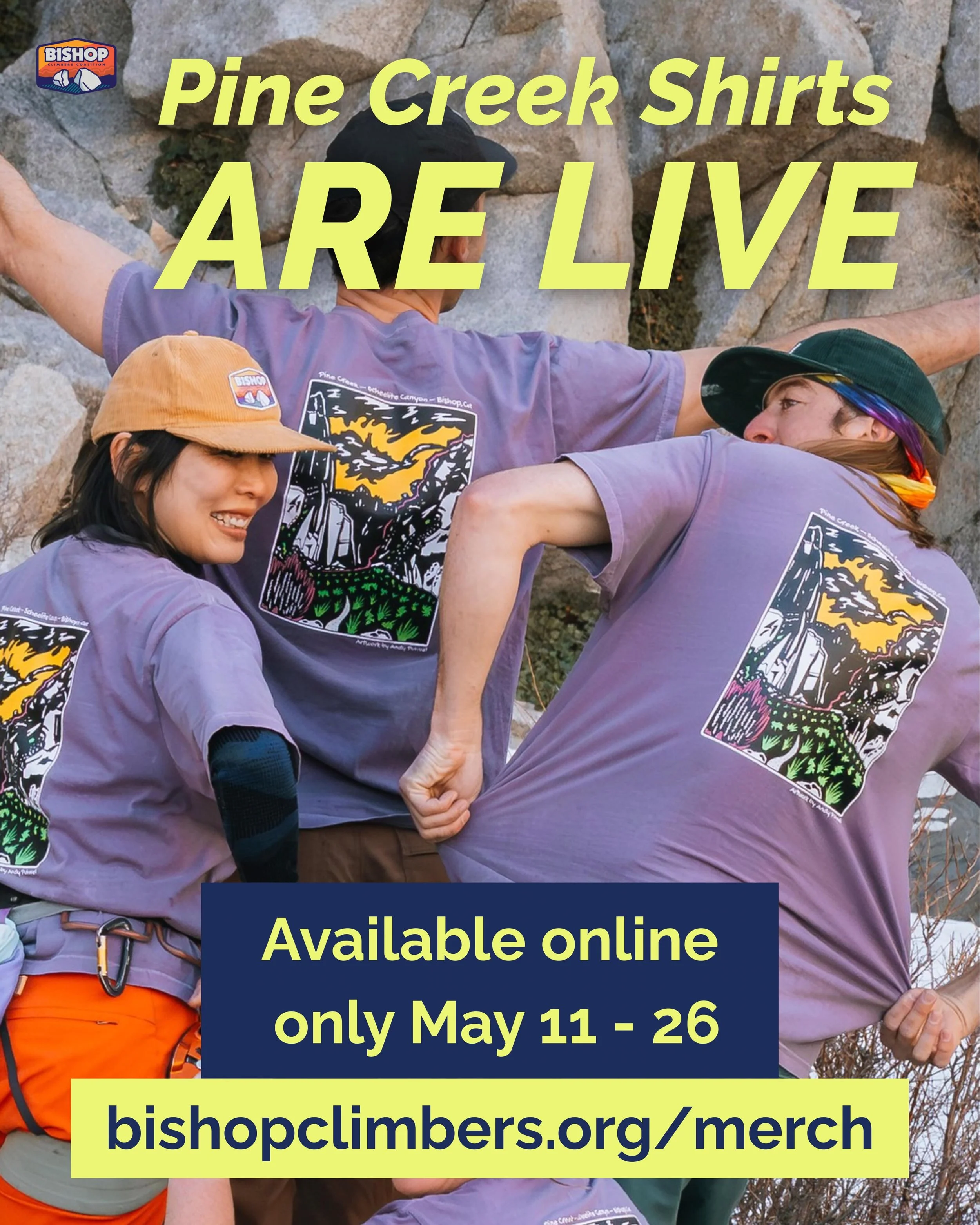 🚨 THE PINE CREEK SHIRTS ARE LIVE 🚨

For the next two weeks only (May 11&ndash;May 26) you can purchase a limited edition Pine Creek shirt.

🪨 $40 Local Pickup
📦 $50 Shipped
Sales close Tuesday May 26 11:59pm and shirts will not be reprinted.
👉 u