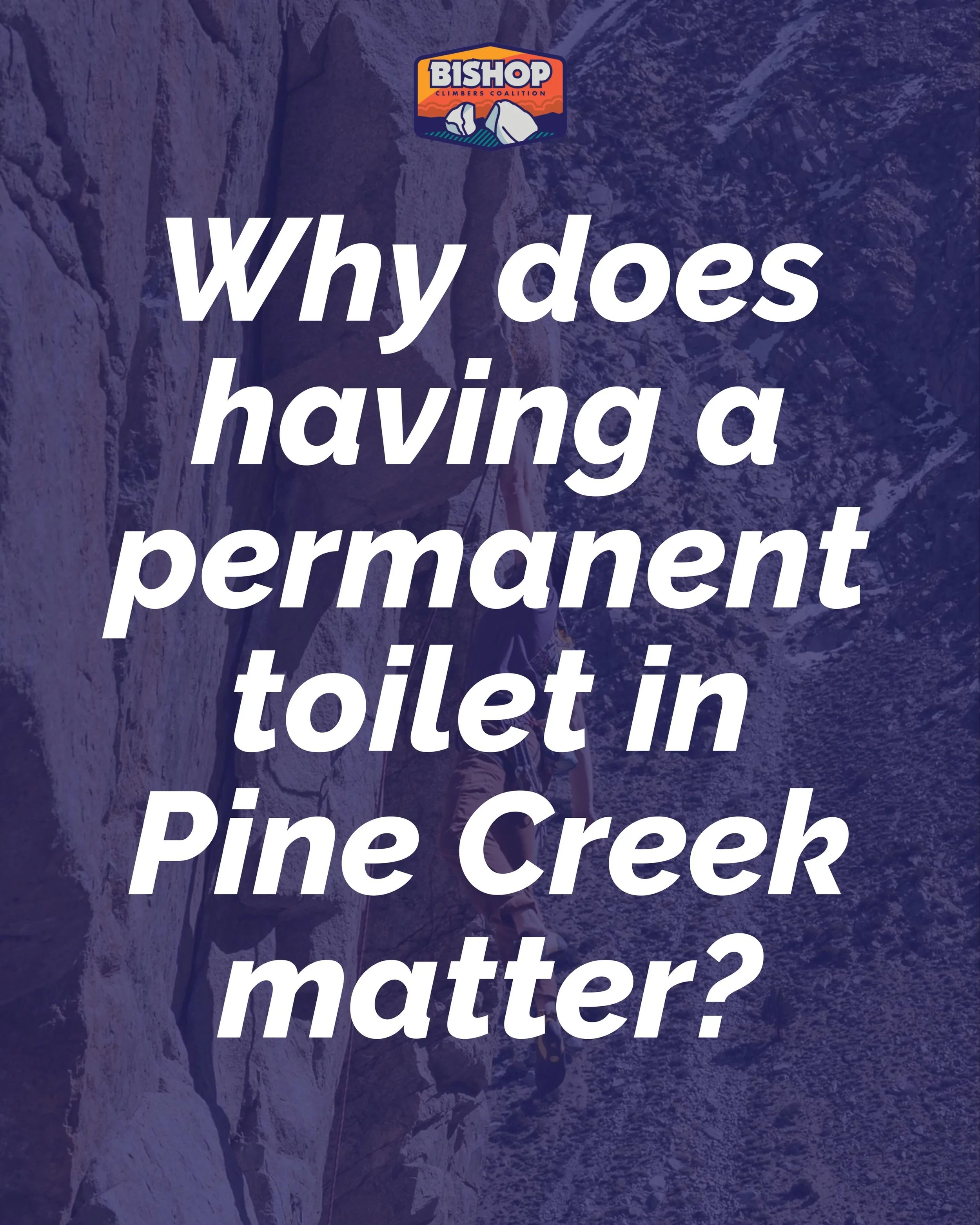 For the last 10 years, the seasonal porta-potties have been the only option for human waste. Since this is a watershed, burying your waste is not an acceptable practice. In partnership with the Access Fund, we have supplied these seasonal toilets fro