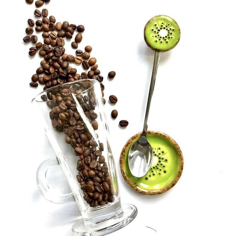 Handmade Coffee Cocktail Ceramic Spoon stirrer and resting plate Kiwi That Girl In Green (Copy)