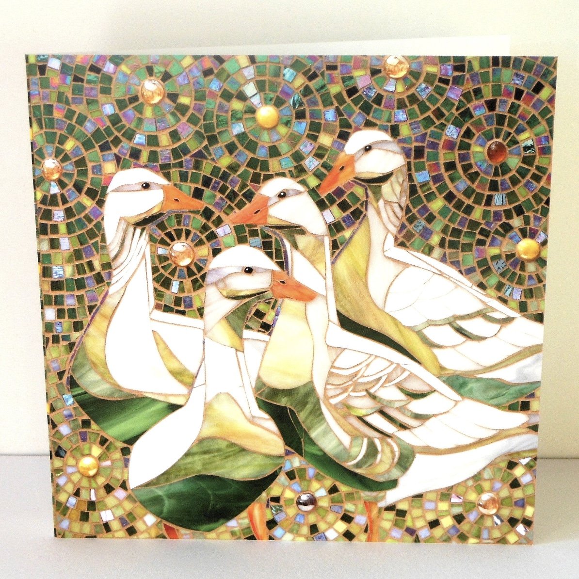 Handmade Mosaic Geese Greetings Card That Girl In Green